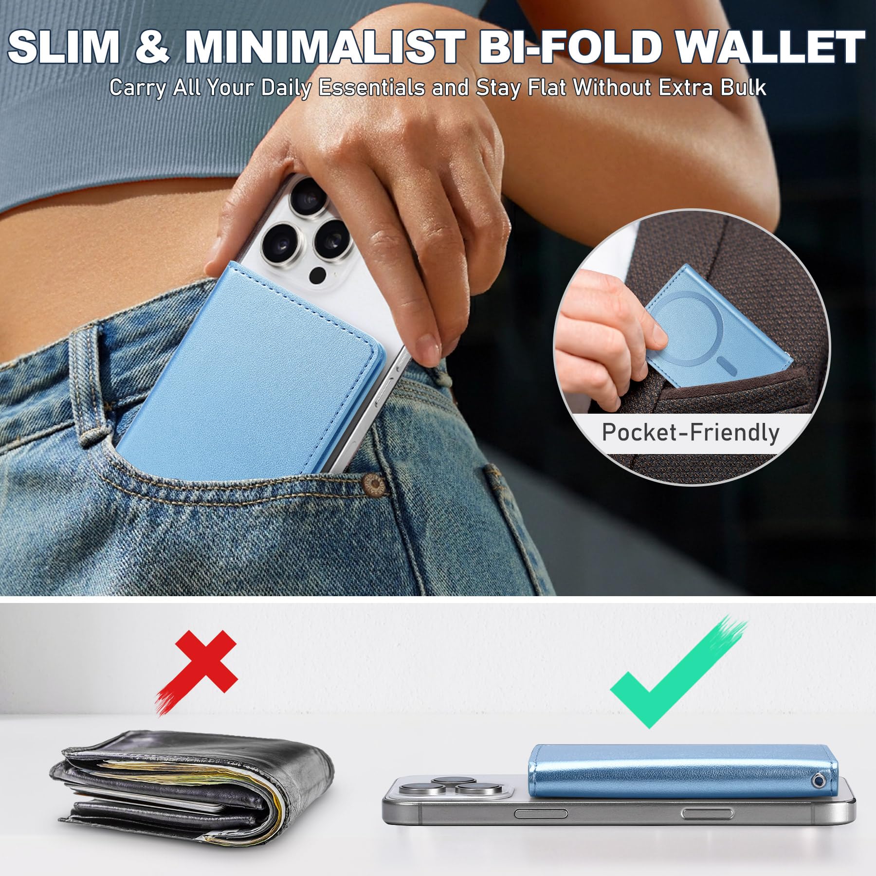 TUCCH for Magsafe Wallet with 6 Card Holders, RFID Blocking [Clear ID Window] PU Leather Men Women Folio Magnetic Phone Wallet for iPhone 16/15/14/13/12/Plus/Pro/Pro Max Series, Black