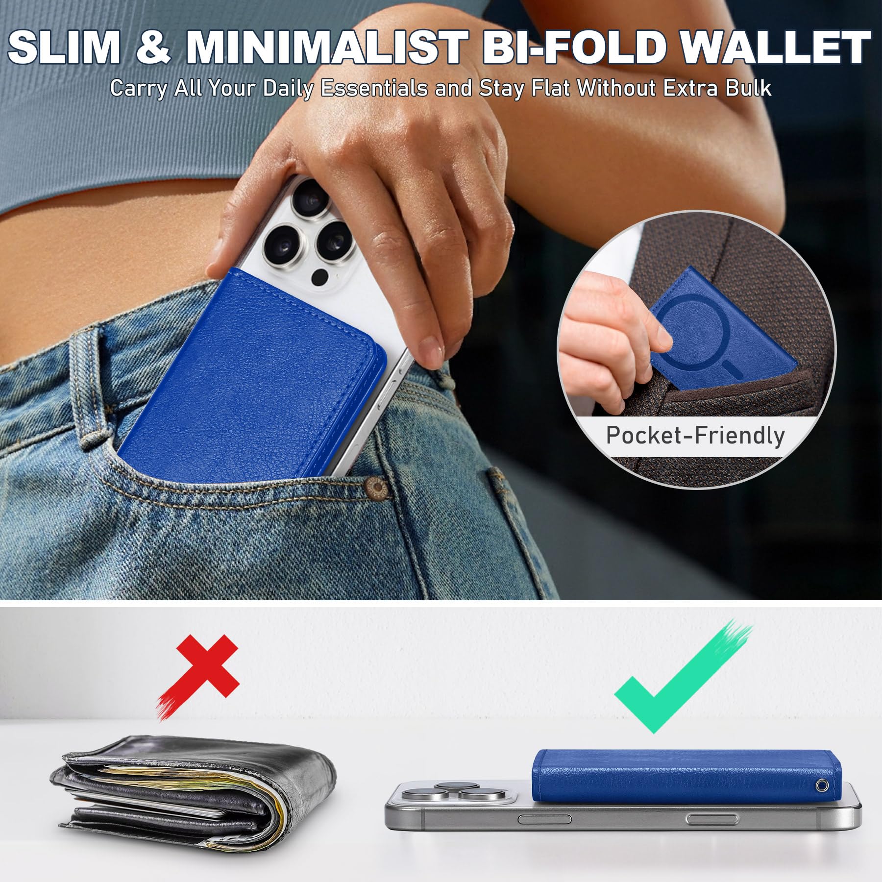 TUCCH for Magsafe Wallet with 6 Card Holders, RFID Blocking [Clear ID Window] PU Leather Men Women Folio Magnetic Phone Wallet for iPhone 16/15/14/13/12/Plus/Pro/Pro Max Series, Black