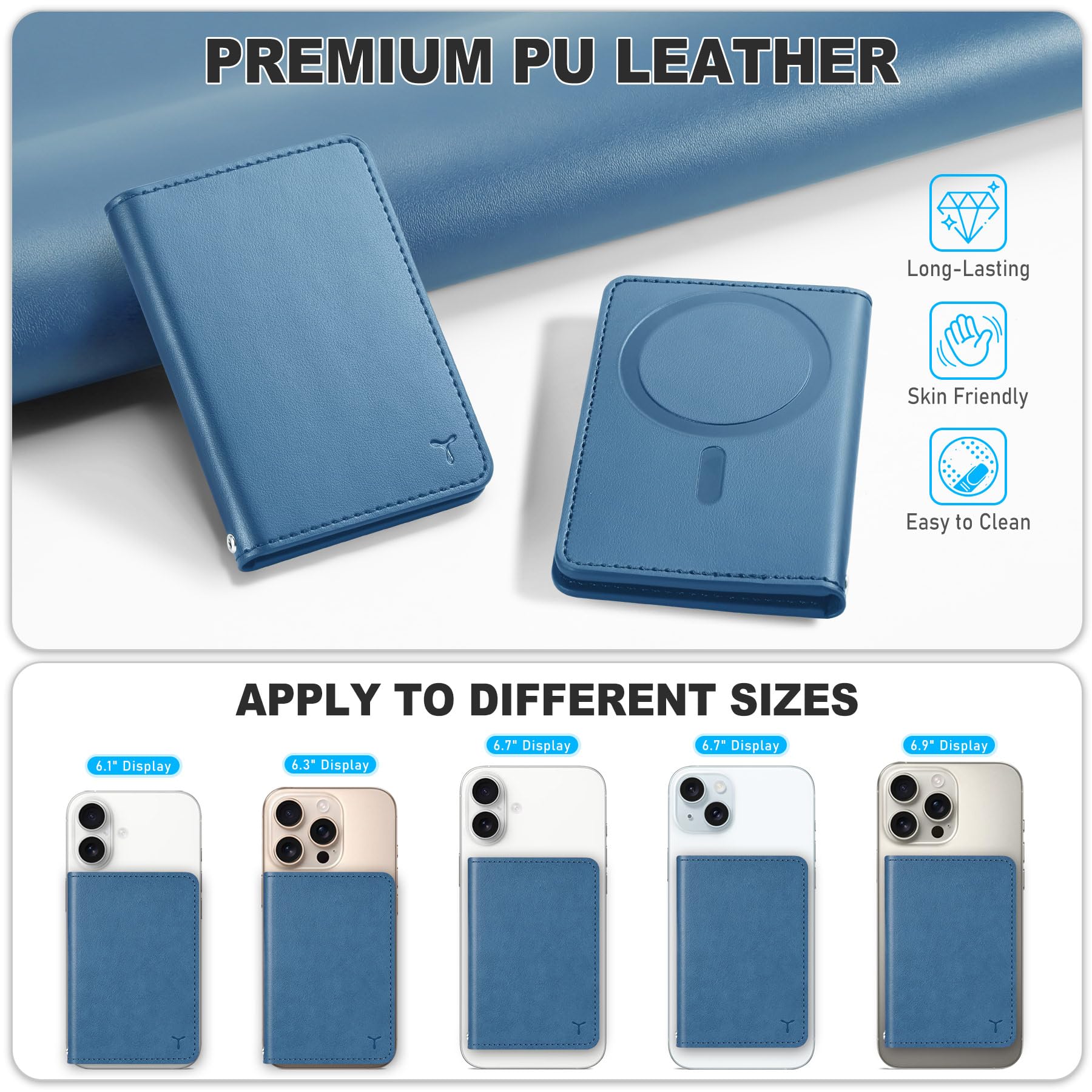 TUCCH for Magsafe Wallet with 6 Card Holders, RFID Blocking [Clear ID Window] PU Leather Men Women Folio Magnetic Phone Wallet for iPhone 16/15/14/13/12/Plus/Pro/Pro Max Series, Black