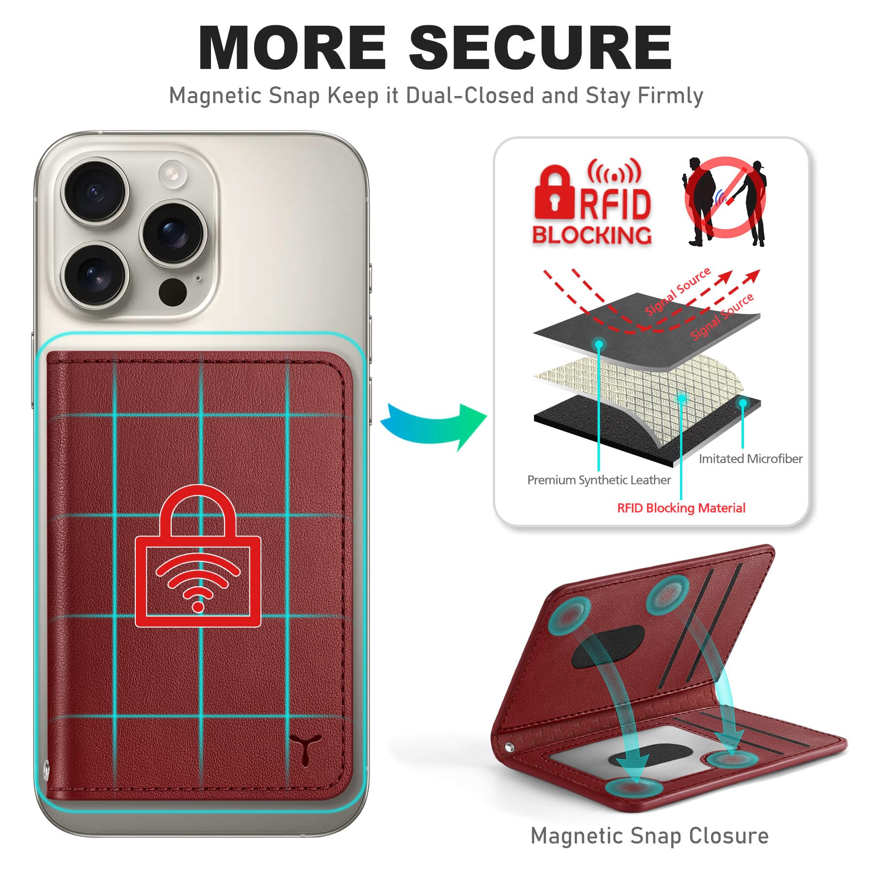 TUCCH for Magsafe Wallet with 6 Card Holders, RFID Blocking [Clear ID Window] PU Leather Men Women Folio Magnetic Phone Wallet for iPhone 16/15/14/13/12/Plus/Pro/Pro Max Series, Black