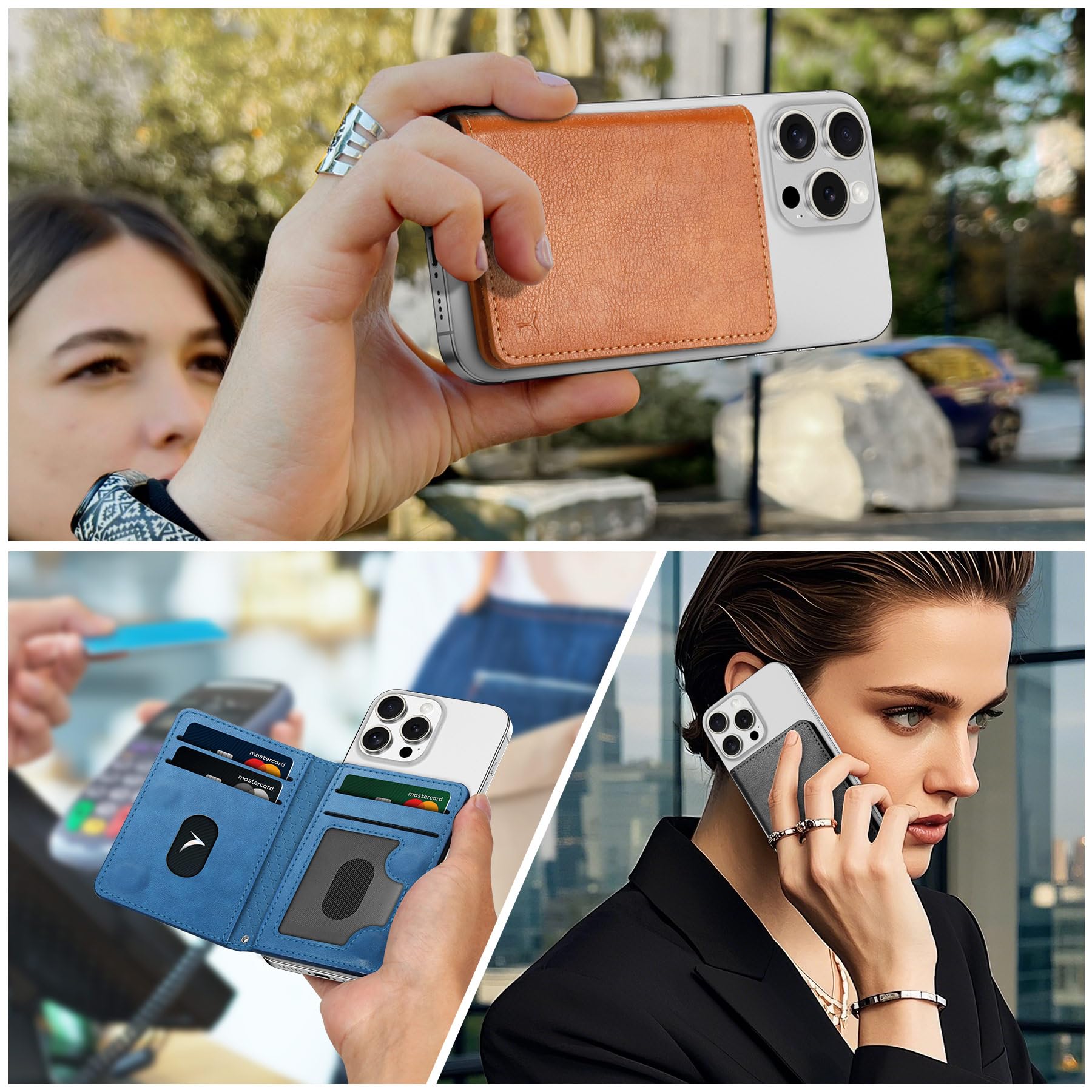 TUCCH for Magsafe Wallet with 6 Card Holders, RFID Blocking [Clear ID Window] PU Leather Men Women Folio Magnetic Phone Wallet for iPhone 16/15/14/13/12/Plus/Pro/Pro Max Series, Black