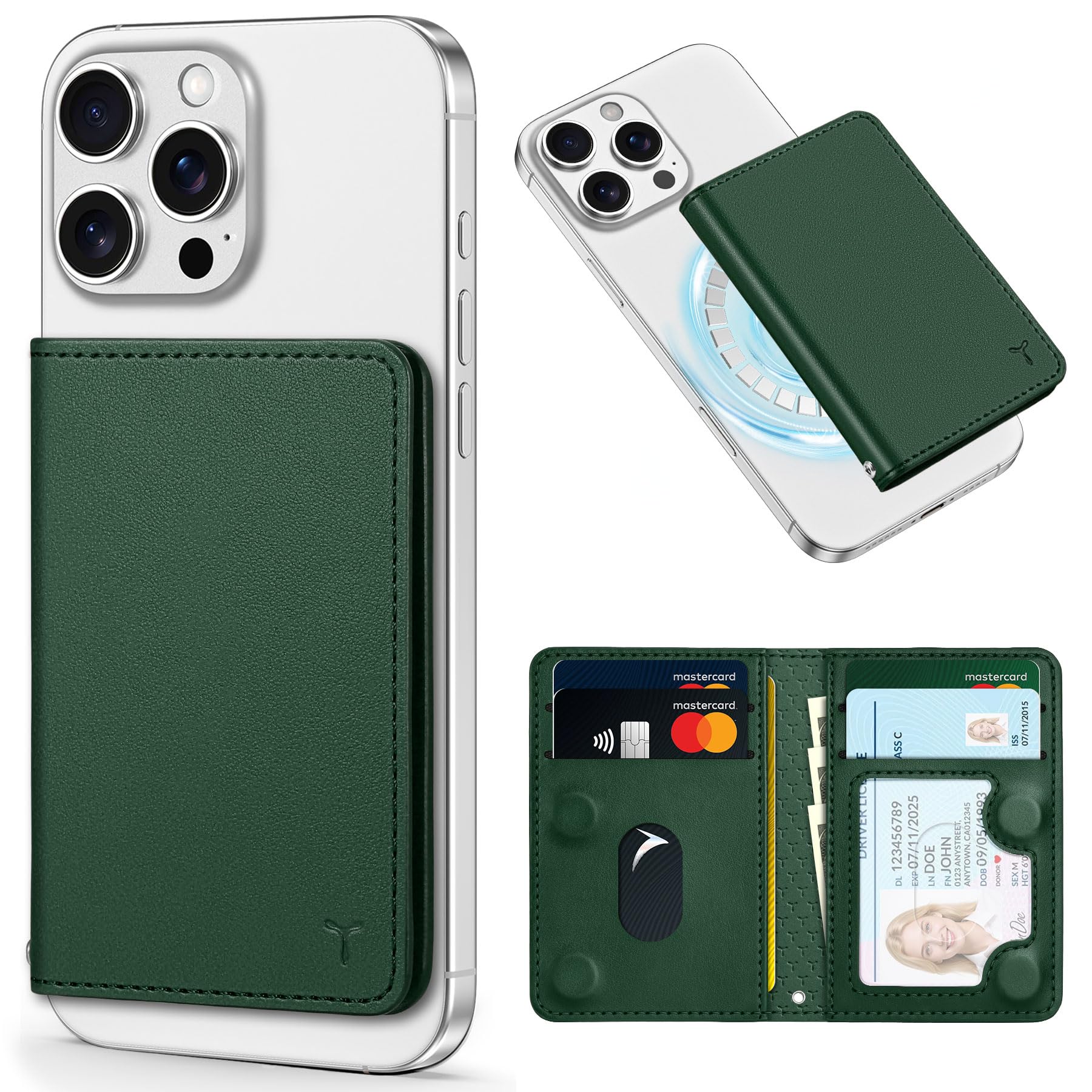 TUCCH for Magsafe Wallet with 6 Card Holders, RFID Blocking [Clear ID Window] PU Leather Men Women Folio Magnetic Phone Wallet for iPhone 16/15/14/13/12/Plus/Pro/Pro Max Series, Black