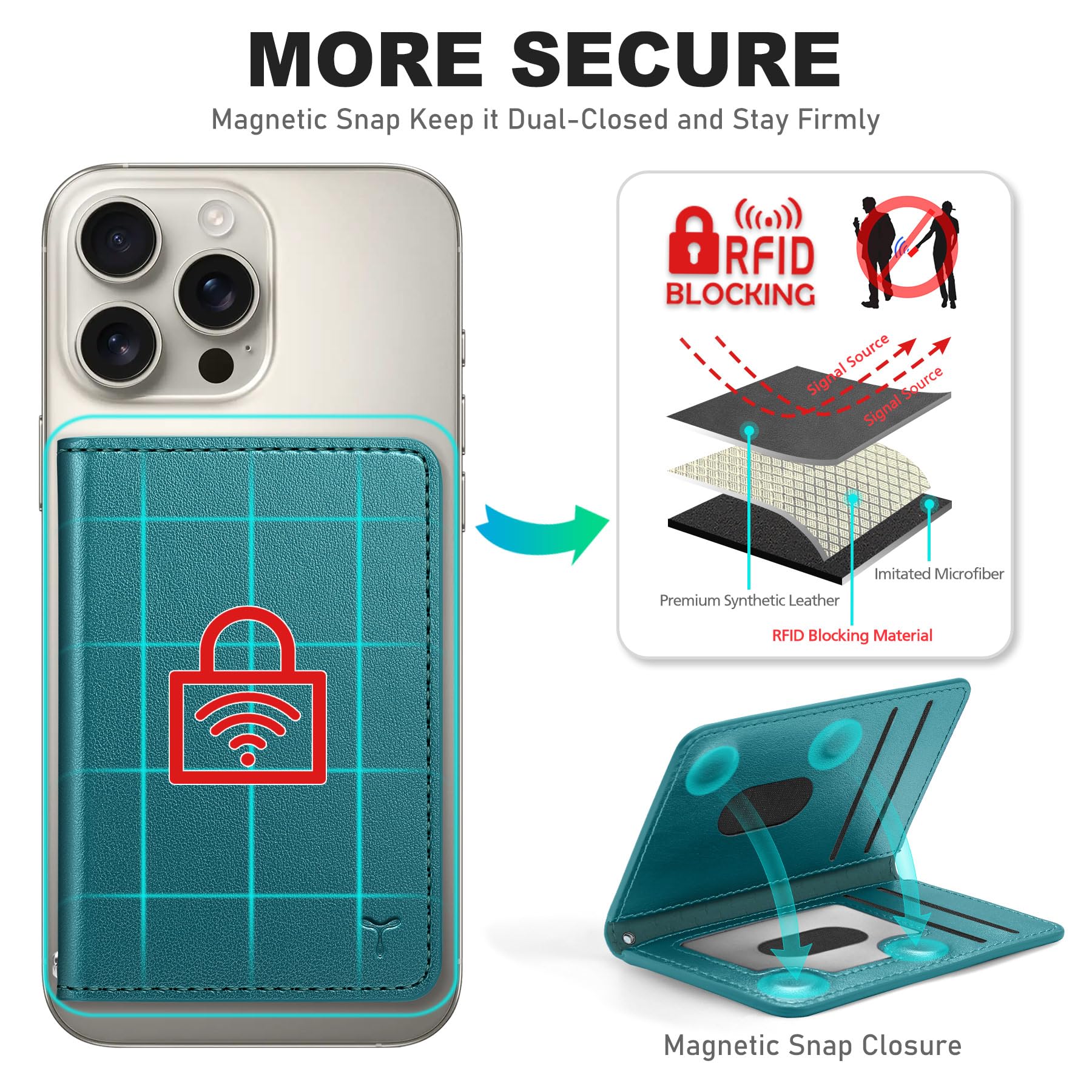 TUCCH for Magsafe Wallet with 6 Card Holders, RFID Blocking [Clear ID Window] PU Leather Men Women Folio Magnetic Phone Wallet for iPhone 16/15/14/13/12/Plus/Pro/Pro Max Series, Black