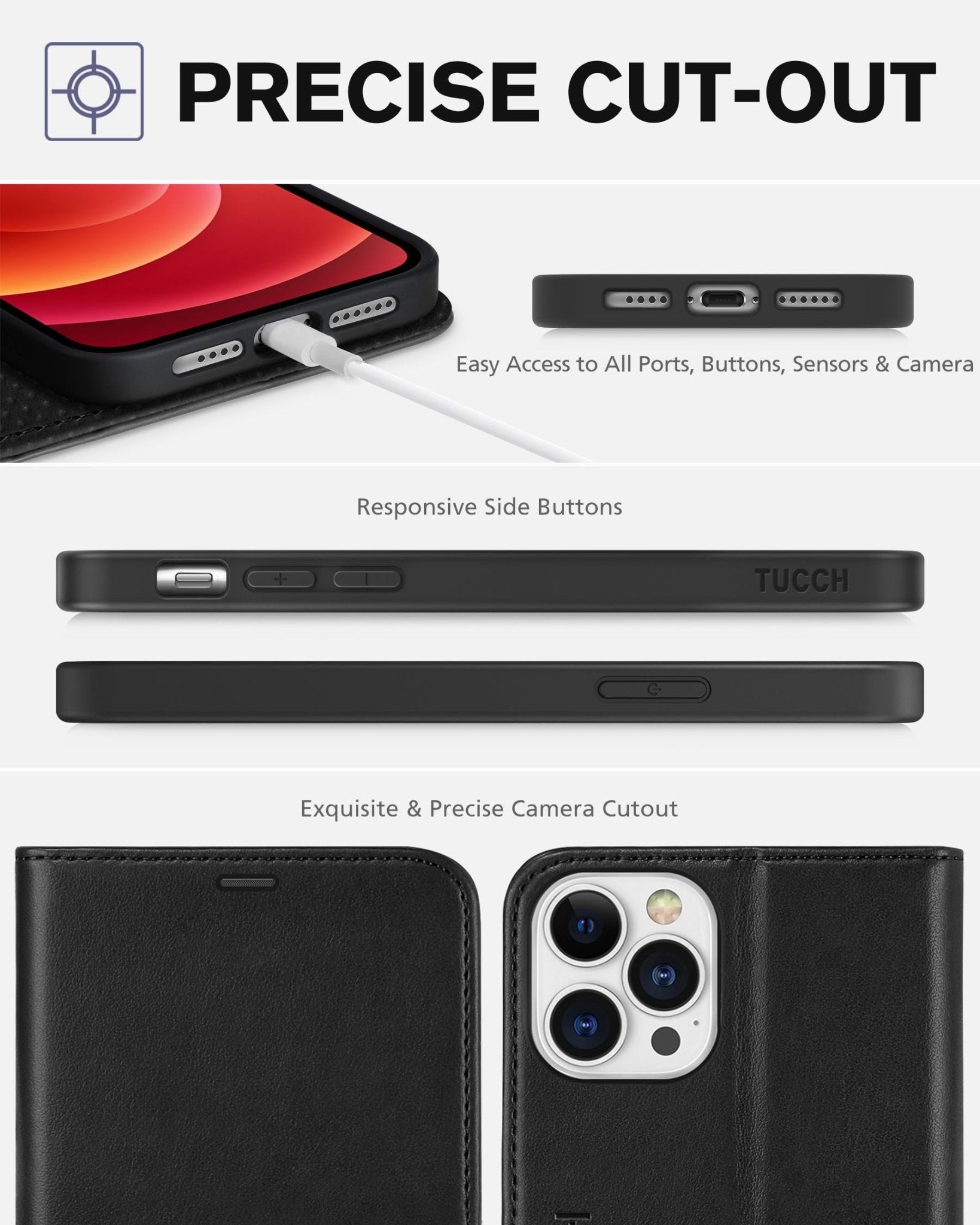 TUCCH Wallet Case Compatible with iPhone 12 Pro Max 5G 6.7", PU Leather Card Slot Kickstand [Protective TPU Interior Case], RFID Blocking Magnetic Flip Cover for iPhone 12 Pro Max 6.7", Black