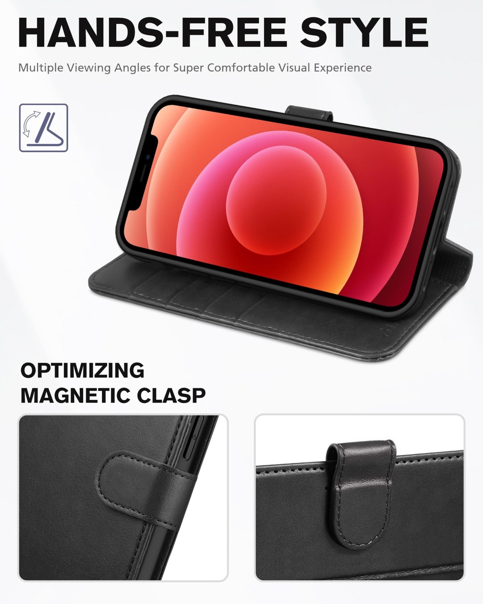 TUCCH Wallet Case Compatible with iPhone 12 Pro Max 5G 6.7", PU Leather Card Slot Kickstand [Protective TPU Interior Case], RFID Blocking Magnetic Flip Cover for iPhone 12 Pro Max 6.7", Black