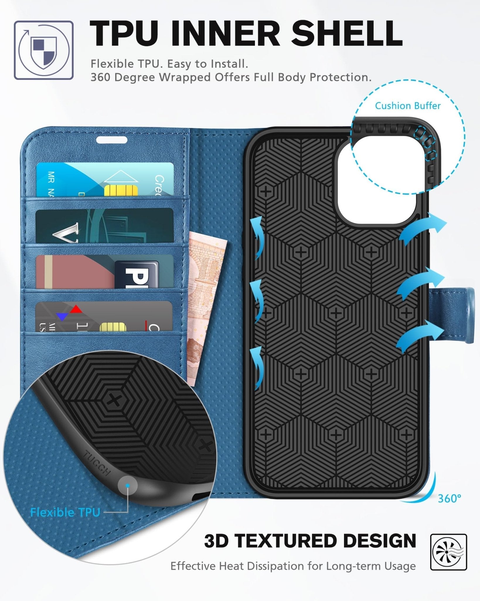 TUCCH Wallet Case Compatible with iPhone 12 Pro Max 5G 6.7", PU Leather Card Slot Kickstand [Protective TPU Interior Case], RFID Blocking Magnetic Flip Cover for iPhone 12 Pro Max 6.7", Black