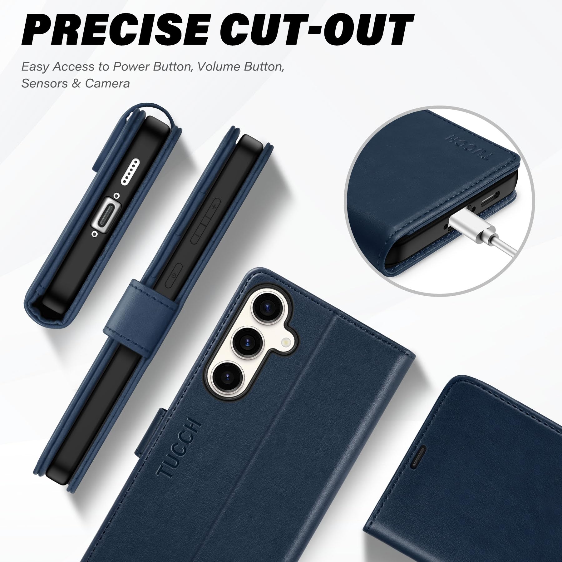 TUCCH Wallet Case for Galaxy S24 FE, with [TPU Shockproof Interior Case] Stand RFID Blocking Card Holder, Magnetic PU Leather Protective Flip Cover Compatible with Galaxy S24 FE, Dark Blue