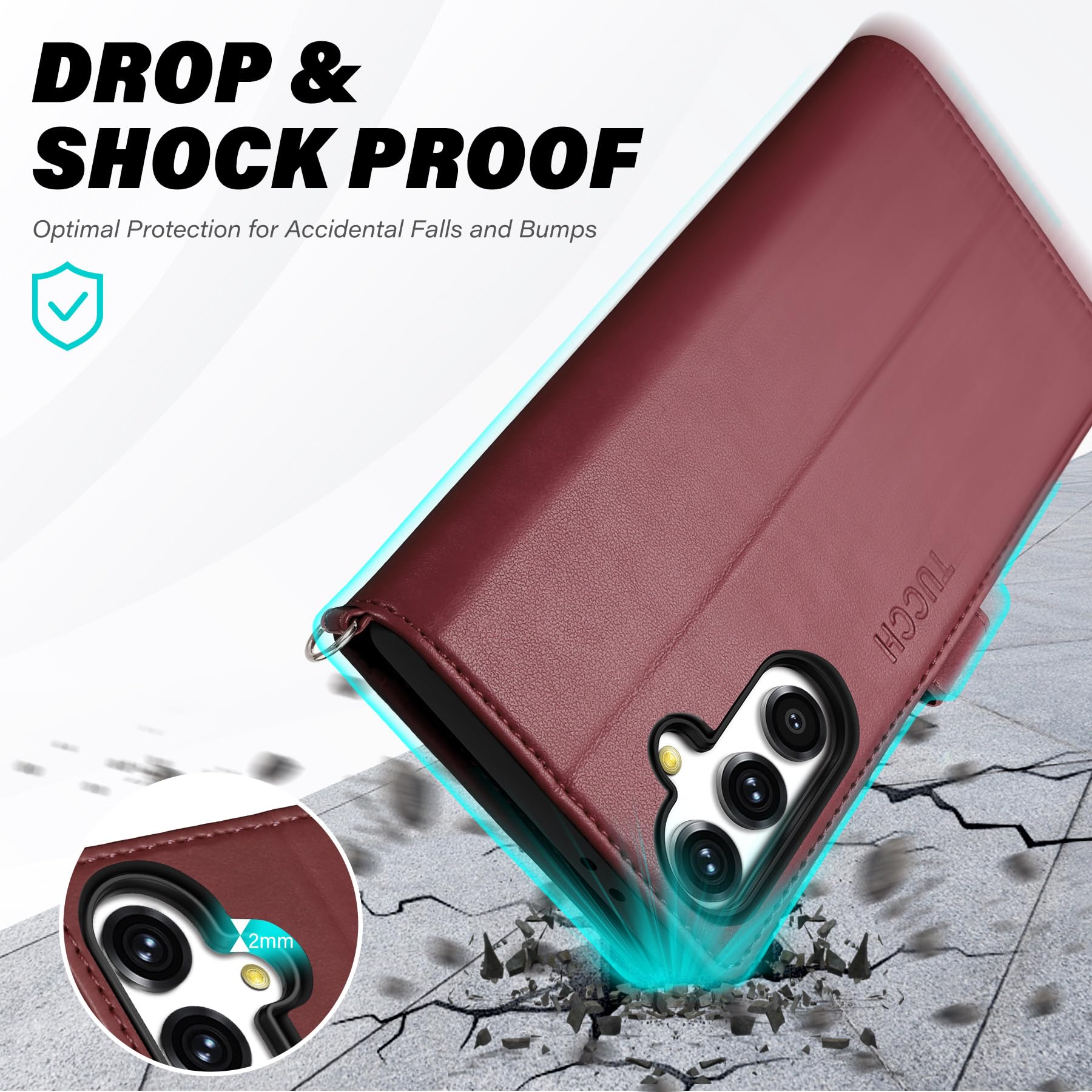 TUCCH Wallet Case for Galaxy S24 FE, with [TPU Shockproof Interior Case] Stand RFID Blocking Card Holder, Magnetic PU Leather Protective Flip Cover Compatible with Galaxy S24 FE, Dark Blue