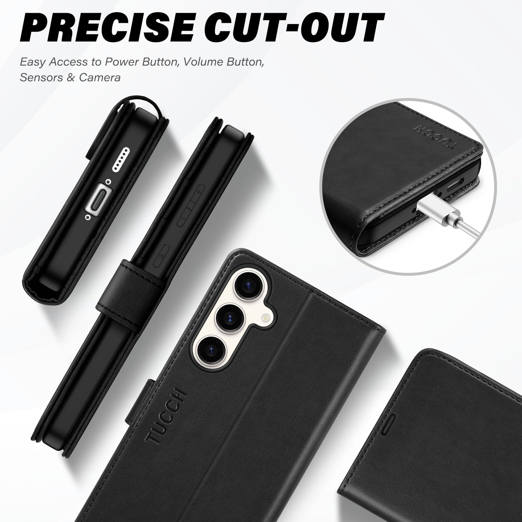 TUCCH Wallet Case for Galaxy S24 FE, with [TPU Shockproof Interior Case] Stand RFID Blocking Card Holder, Magnetic PU Leather Protective Flip Cover Compatible with Galaxy S24 FE, Dark Blue