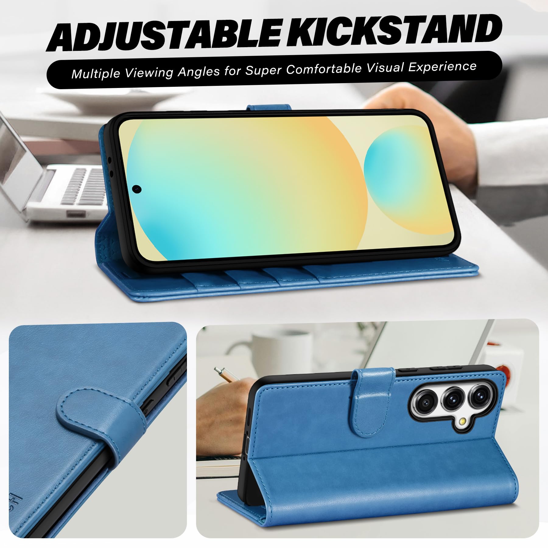 TUCCH Wallet Case for Galaxy S24 FE, with [TPU Shockproof Interior Case] Stand RFID Blocking Card Holder, Magnetic PU Leather Protective Flip Cover Compatible with Galaxy S24 FE, Dark Blue