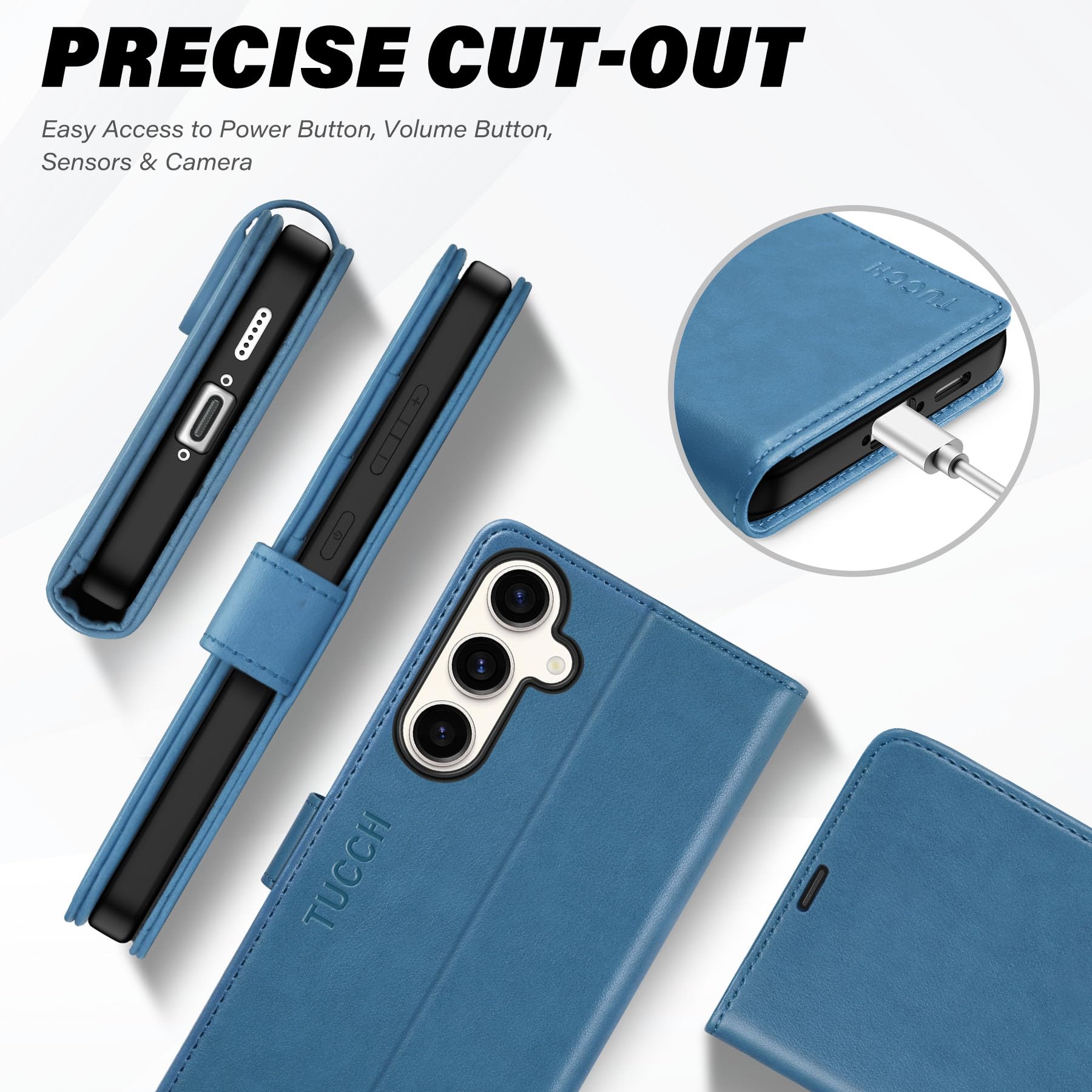 TUCCH Wallet Case for Galaxy S24 FE, with [TPU Shockproof Interior Case] Stand RFID Blocking Card Holder, Magnetic PU Leather Protective Flip Cover Compatible with Galaxy S24 FE, Dark Blue