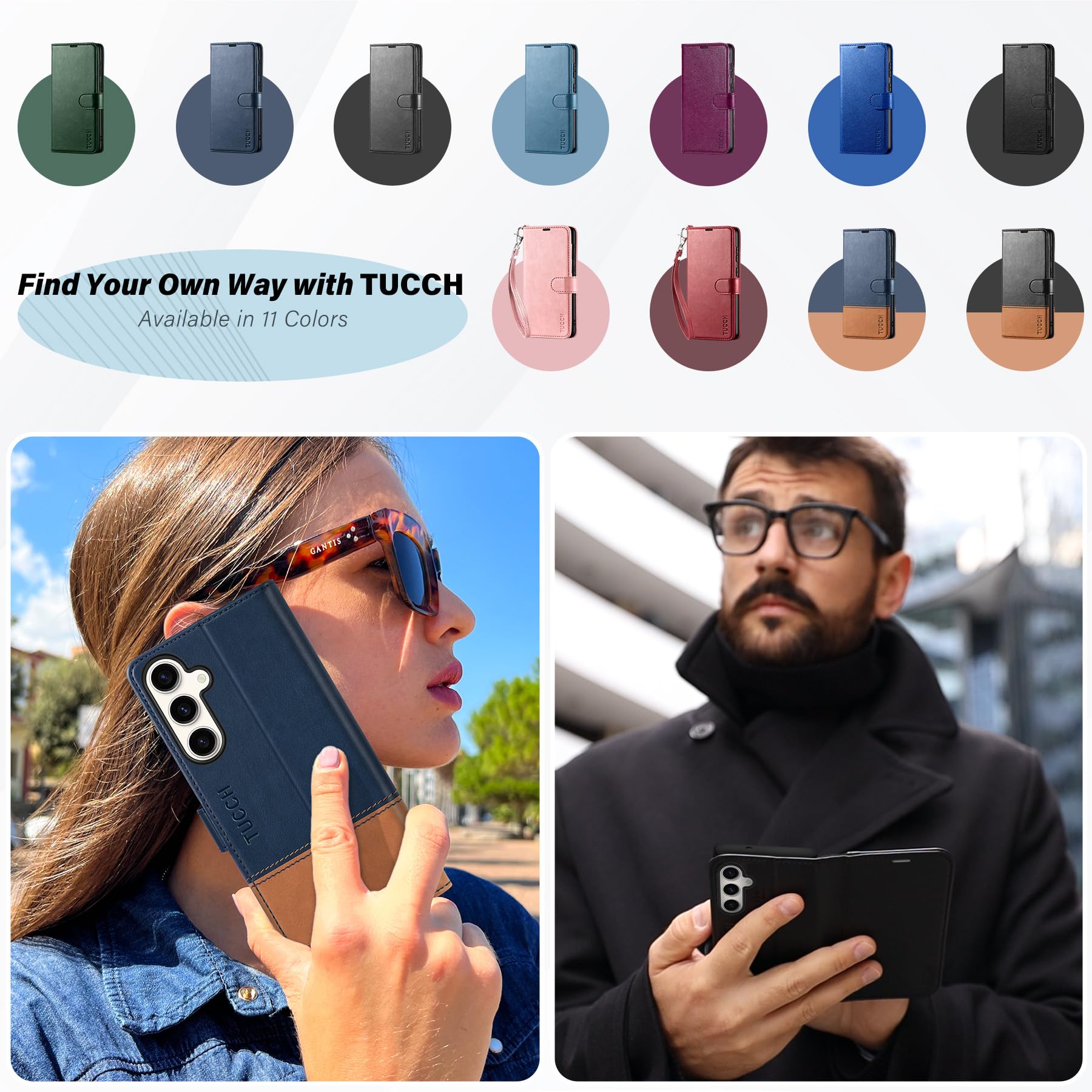 TUCCH Wallet Case for Galaxy S24 FE, with [TPU Shockproof Interior Case] Stand RFID Blocking Card Holder, Magnetic PU Leather Protective Flip Cover Compatible with Galaxy S24 FE, Dark Blue