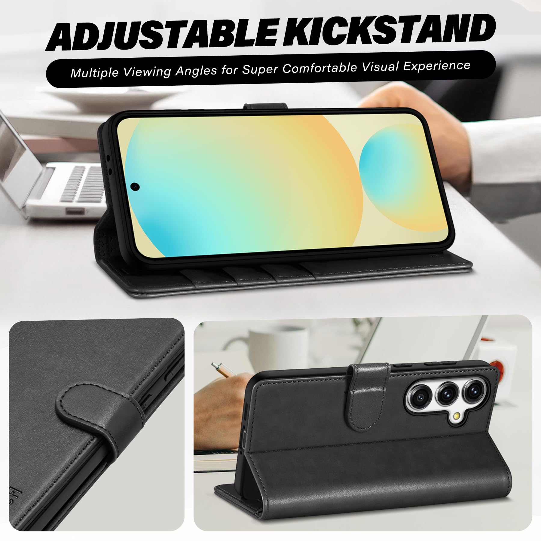 TUCCH Wallet Case for Galaxy S24 FE, with [TPU Shockproof Interior Case] Stand RFID Blocking Card Holder, Magnetic PU Leather Protective Flip Cover Compatible with Galaxy S24 FE, Dark Blue