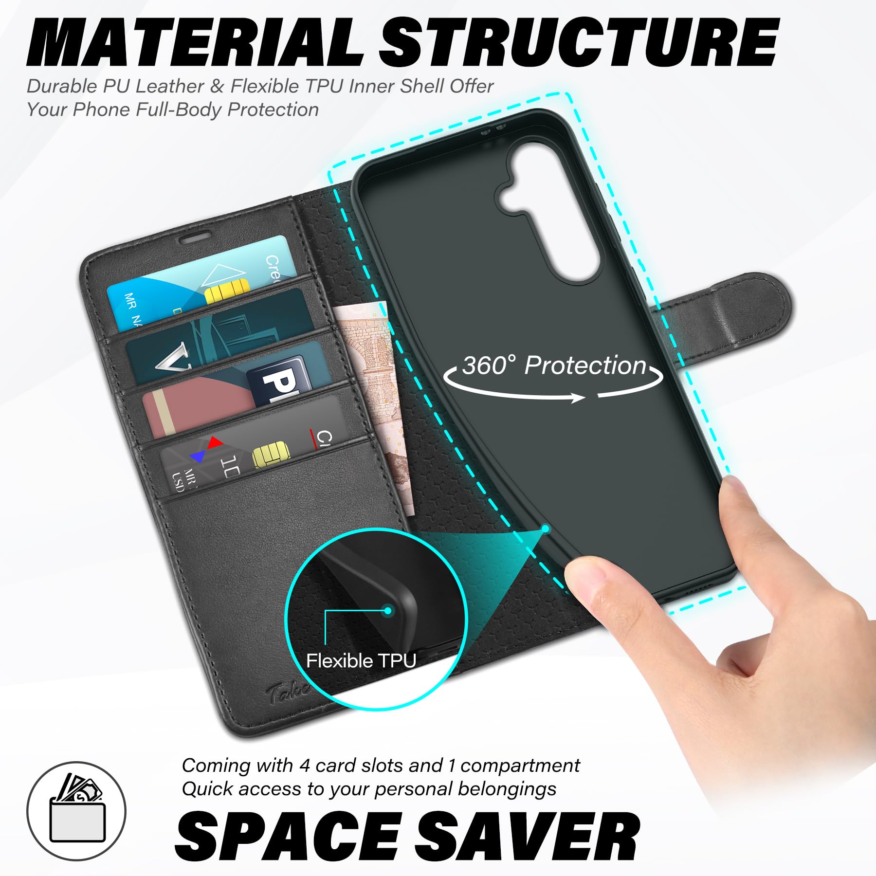 TUCCH Wallet Case for Galaxy S24 FE, with [TPU Shockproof Interior Case] Stand RFID Blocking Card Holder, Magnetic PU Leather Protective Flip Cover Compatible with Galaxy S24 FE, Dark Blue