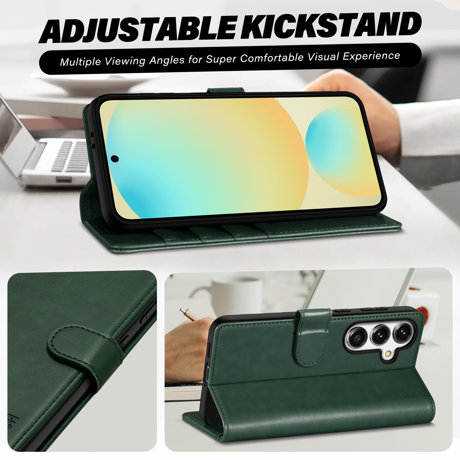 TUCCH Wallet Case for Galaxy S24 FE, with [TPU Shockproof Interior Case] Stand RFID Blocking Card Holder, Magnetic PU Leather Protective Flip Cover Compatible with Galaxy S24 FE, Dark Blue