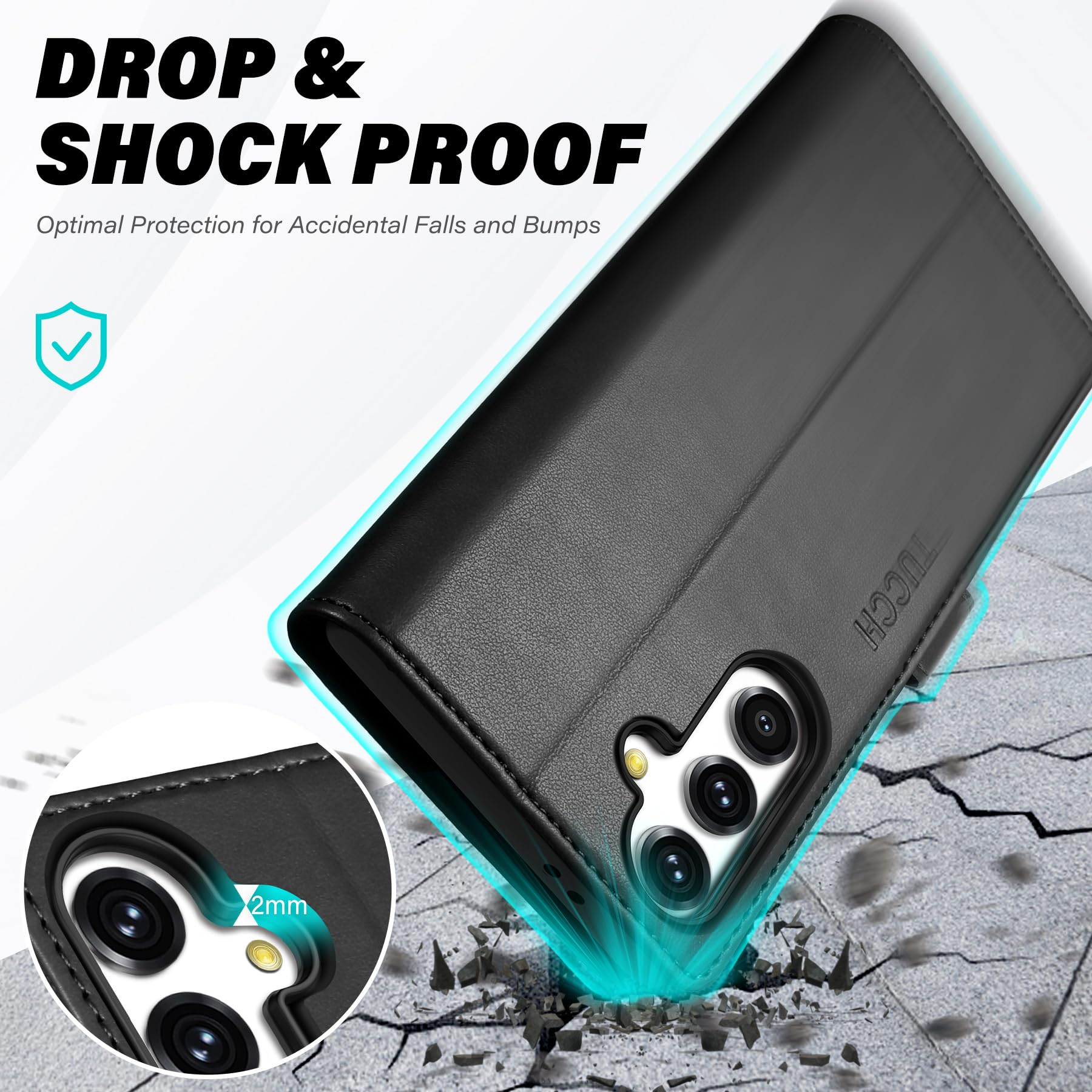 TUCCH Wallet Case for Galaxy S24 FE, with [TPU Shockproof Interior Case] Stand RFID Blocking Card Holder, Magnetic PU Leather Protective Flip Cover Compatible with Galaxy S24 FE, Dark Blue