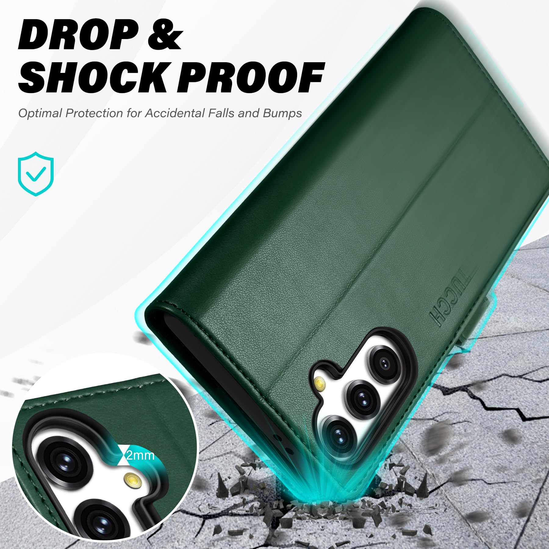 TUCCH Wallet Case for Galaxy S24 FE, with [TPU Shockproof Interior Case] Stand RFID Blocking Card Holder, Magnetic PU Leather Protective Flip Cover Compatible with Galaxy S24 FE, Dark Blue