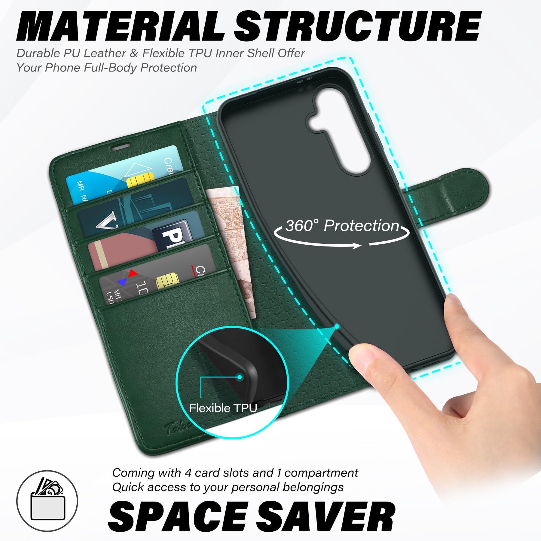 TUCCH Wallet Case for Galaxy S24 FE, with [TPU Shockproof Interior Case] Stand RFID Blocking Card Holder, Magnetic PU Leather Protective Flip Cover Compatible with Galaxy S24 FE, Dark Blue