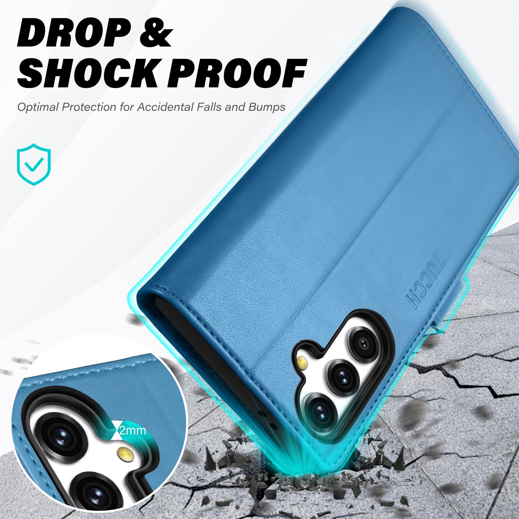 TUCCH Wallet Case for Galaxy S24 FE, with [TPU Shockproof Interior Case] Stand RFID Blocking Card Holder, Magnetic PU Leather Protective Flip Cover Compatible with Galaxy S24 FE, Dark Blue