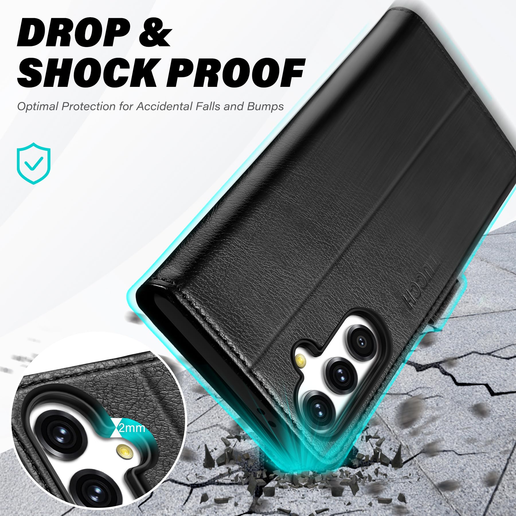 TUCCH Wallet Case for Galaxy S24 FE, with [TPU Shockproof Interior Case] Stand RFID Blocking Card Holder, Magnetic PU Leather Protective Flip Cover Compatible with Galaxy S24 FE, Dark Blue