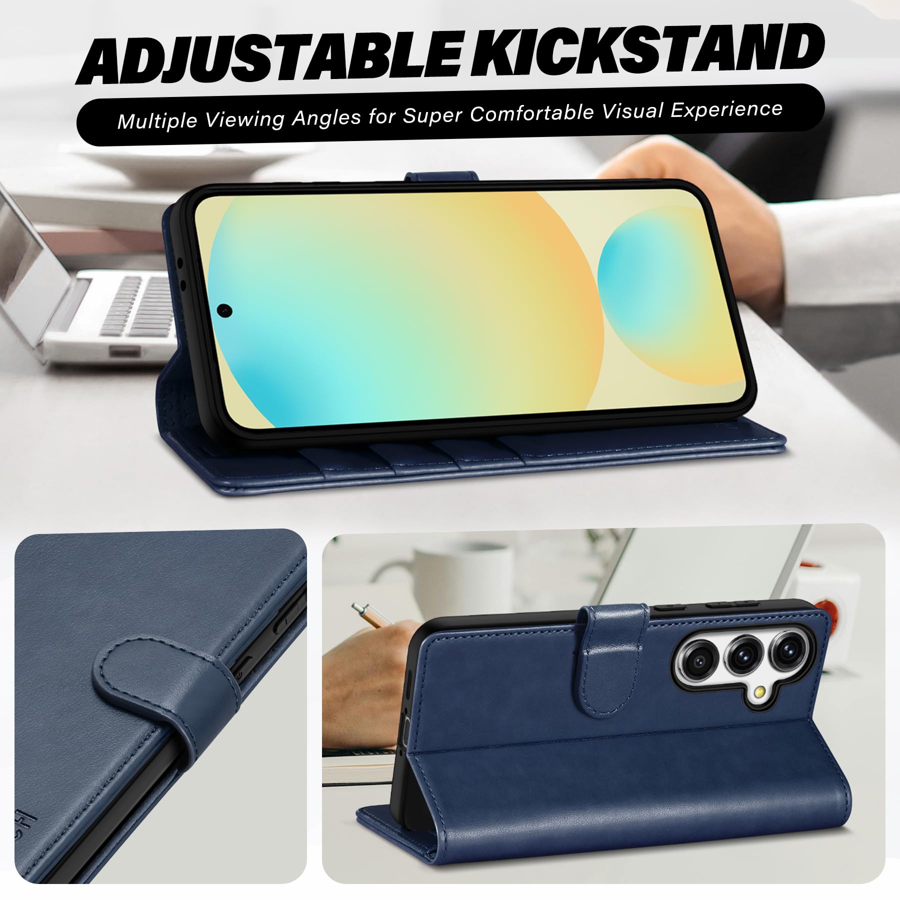 TUCCH Wallet Case for Galaxy S24 FE, with [TPU Shockproof Interior Case] Stand RFID Blocking Card Holder, Magnetic PU Leather Protective Flip Cover Compatible with Galaxy S24 FE, Dark Blue