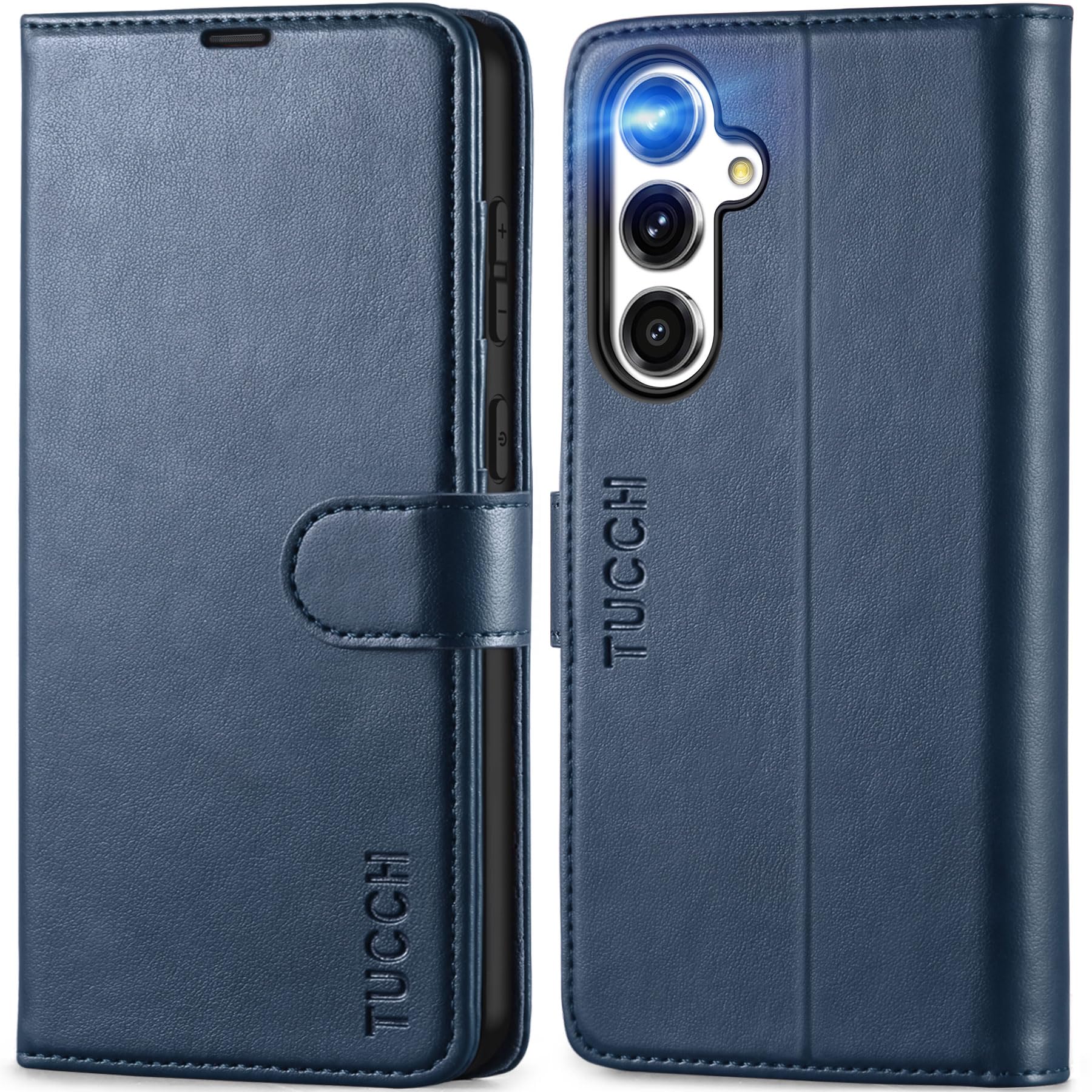 TUCCH Wallet Case for Galaxy S24 FE, with [TPU Shockproof Interior Case] Stand RFID Blocking Card Holder, Magnetic PU Leather Protective Flip Cover Compatible with Galaxy S24 FE, Dark Blue