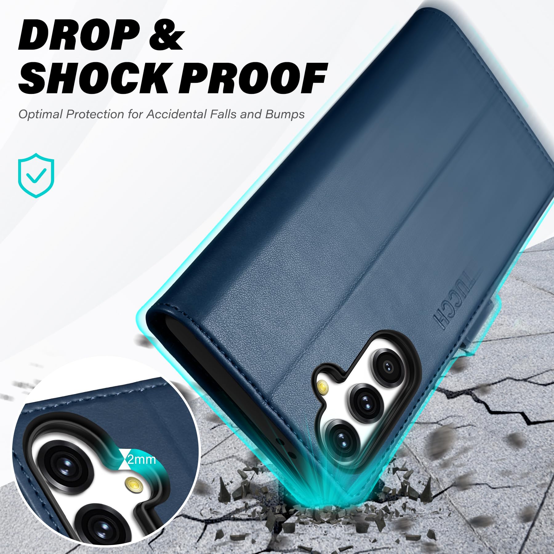 TUCCH Wallet Case for Galaxy S24 FE, with [TPU Shockproof Interior Case] Stand RFID Blocking Card Holder, Magnetic PU Leather Protective Flip Cover Compatible with Galaxy S24 FE, Dark Blue