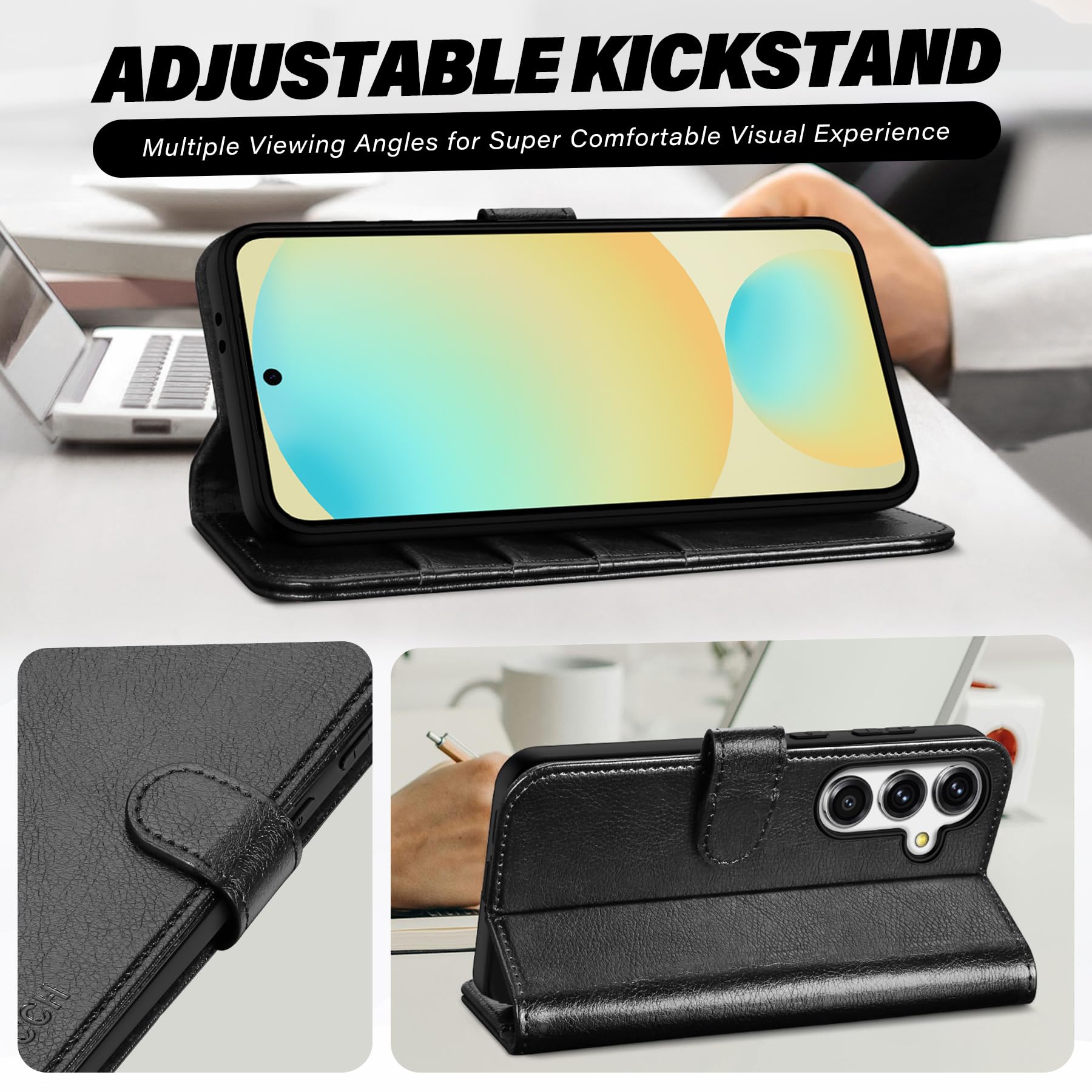 TUCCH Wallet Case for Galaxy S24 FE, with [TPU Shockproof Interior Case] Stand RFID Blocking Card Holder, Magnetic PU Leather Protective Flip Cover Compatible with Galaxy S24 FE, Dark Blue