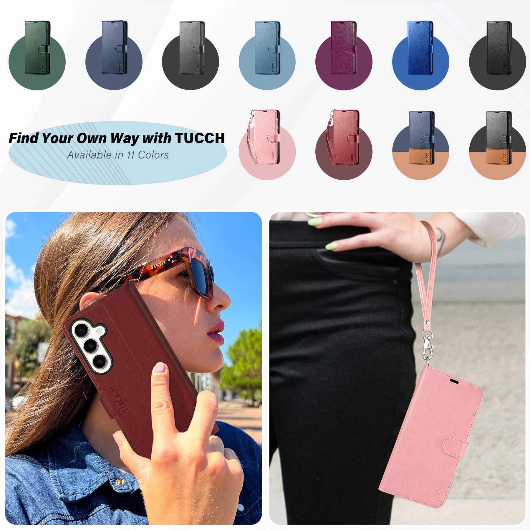 TUCCH Wallet Case for Galaxy S24 FE, with [TPU Shockproof Interior Case] Stand RFID Blocking Card Holder, Magnetic PU Leather Protective Flip Cover Compatible with Galaxy S24 FE, Dark Blue