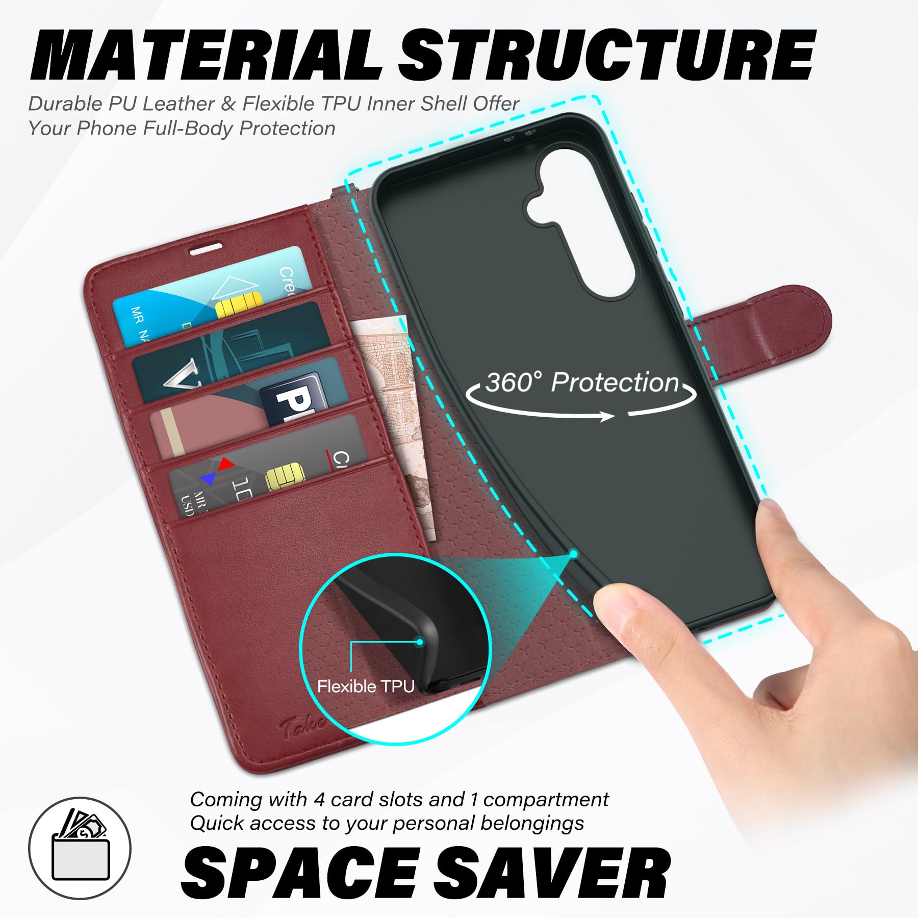 TUCCH Wallet Case for Galaxy S24 FE, with [TPU Shockproof Interior Case] Stand RFID Blocking Card Holder, Magnetic PU Leather Protective Flip Cover Compatible with Galaxy S24 FE, Dark Blue