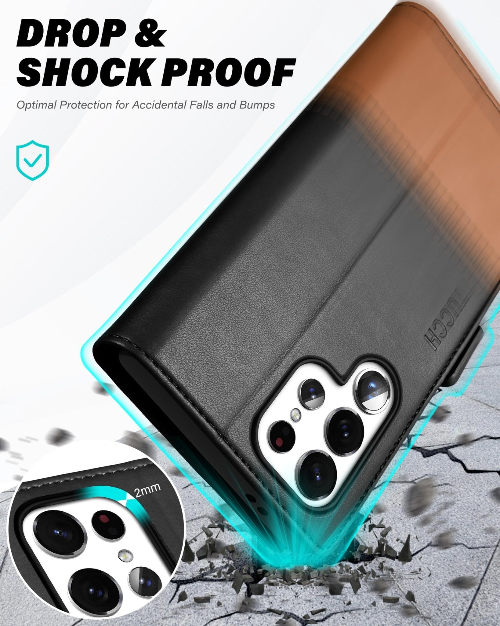 TUCCH Wallet Case for Galaxy S24 Ultra 5G, Magnetic PU Leather Stand [RFID Blocking] Card Slot Folio Cover with TPU Shockproof Inner Shell Compatible with Galaxy S24 Ultra 6.8-Inch 2024, Black & Brown