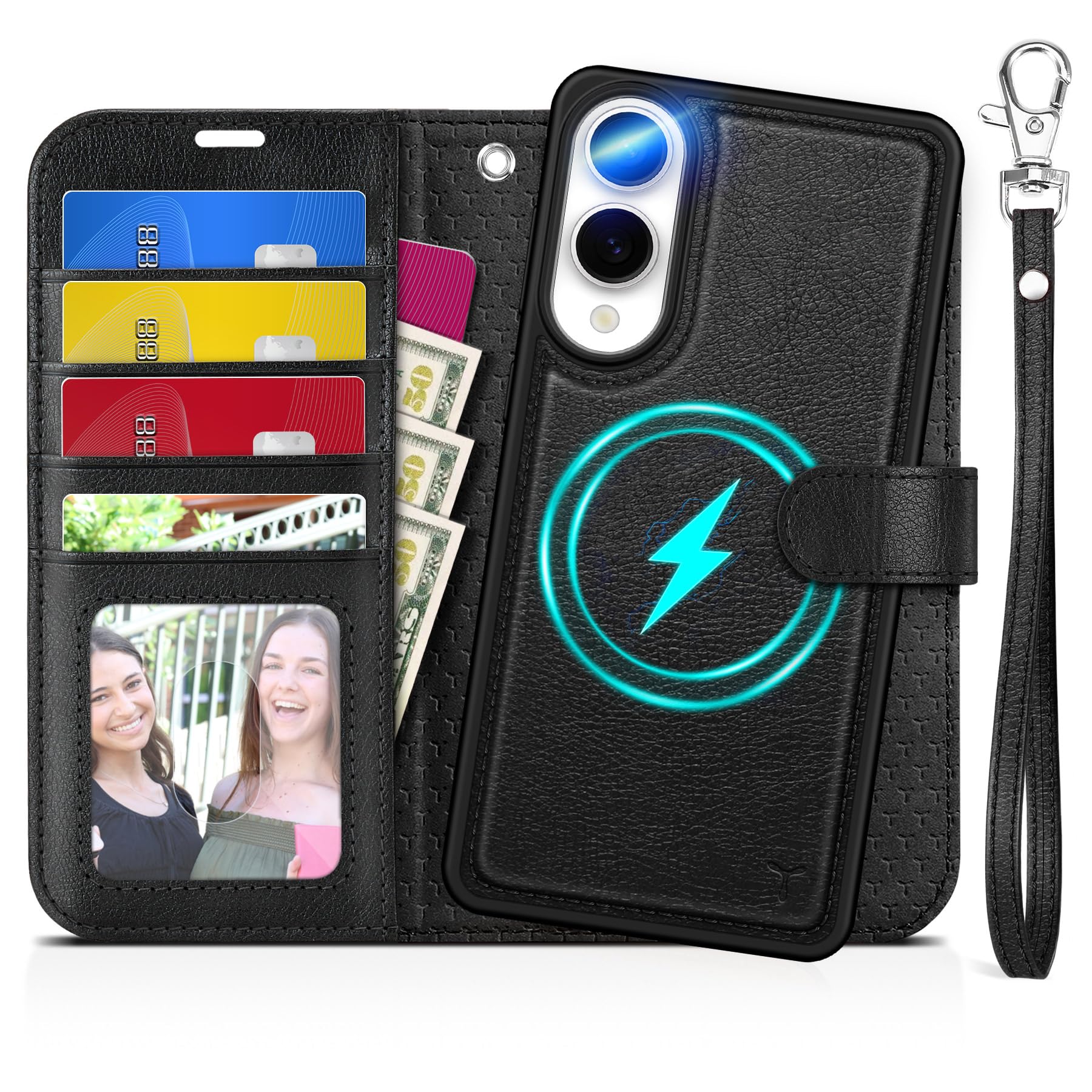 TUCCH Wallet Case for Galaxy S25 Ultra, Removable RFID Blocking [4 Card Slots] Wrist Strap Wireless Charging Kickstand PU Leather Magnetic Detachable Protective Cover for Galaxy S25 Ultra 6.9", Black