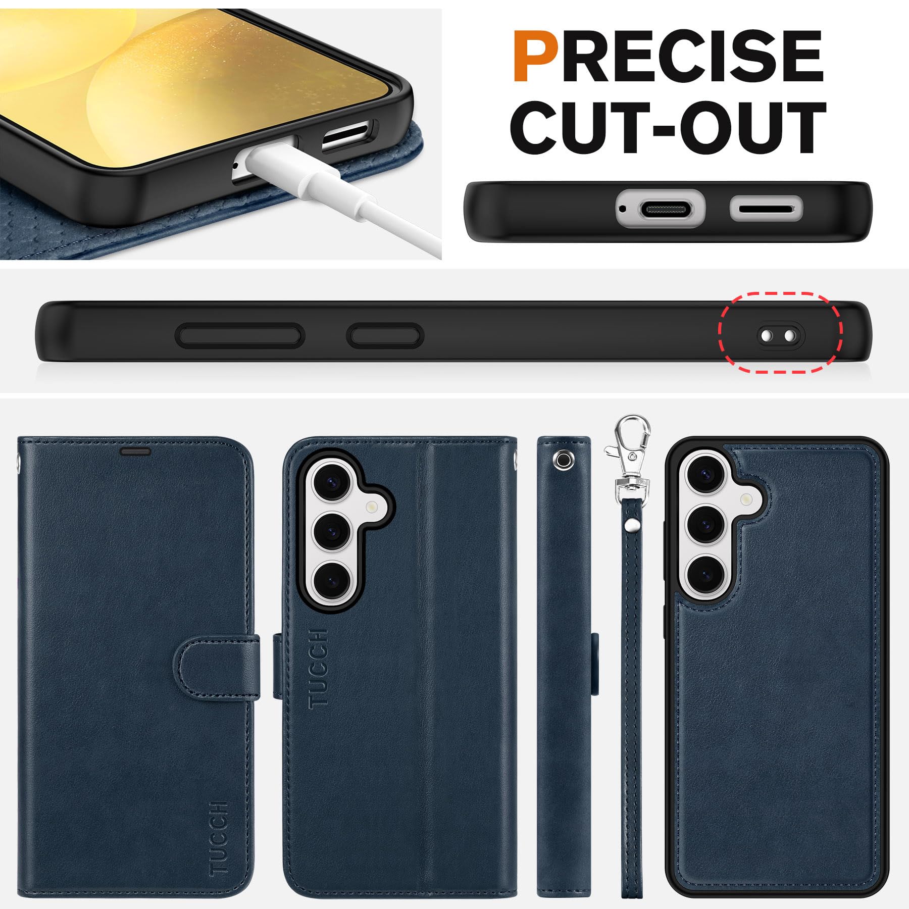 TUCCH Wallet Case for Galaxy S25 Ultra, Removable RFID Blocking [4 Card Slots] Wrist Strap Wireless Charging Kickstand PU Leather Magnetic Detachable Protective Cover for Galaxy S25 Ultra 6.9", Black