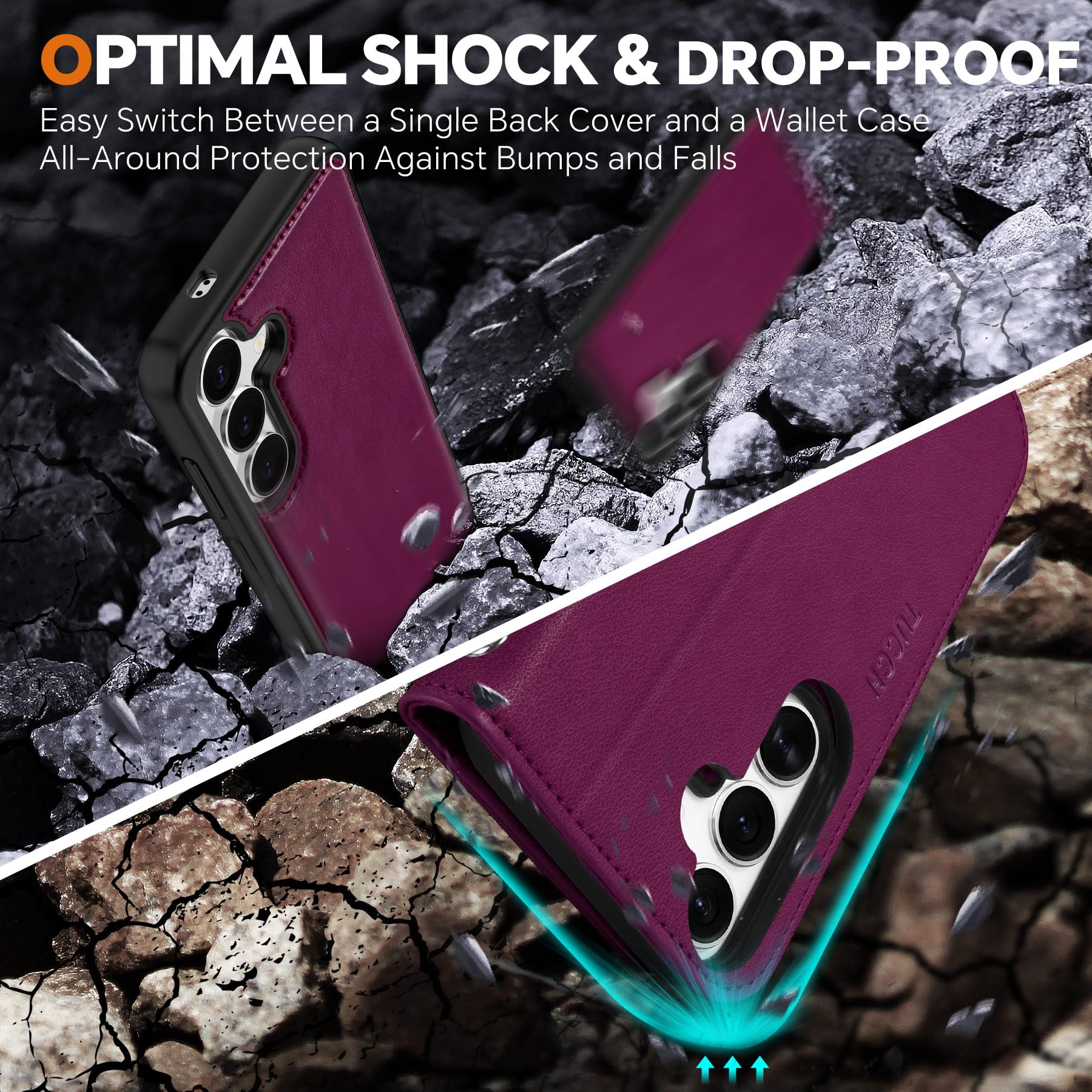 TUCCH Wallet Case for Galaxy S25 Ultra, Removable RFID Blocking [4 Card Slots] Wrist Strap Wireless Charging Kickstand PU Leather Magnetic Detachable Protective Cover for Galaxy S25 Ultra 6.9", Black