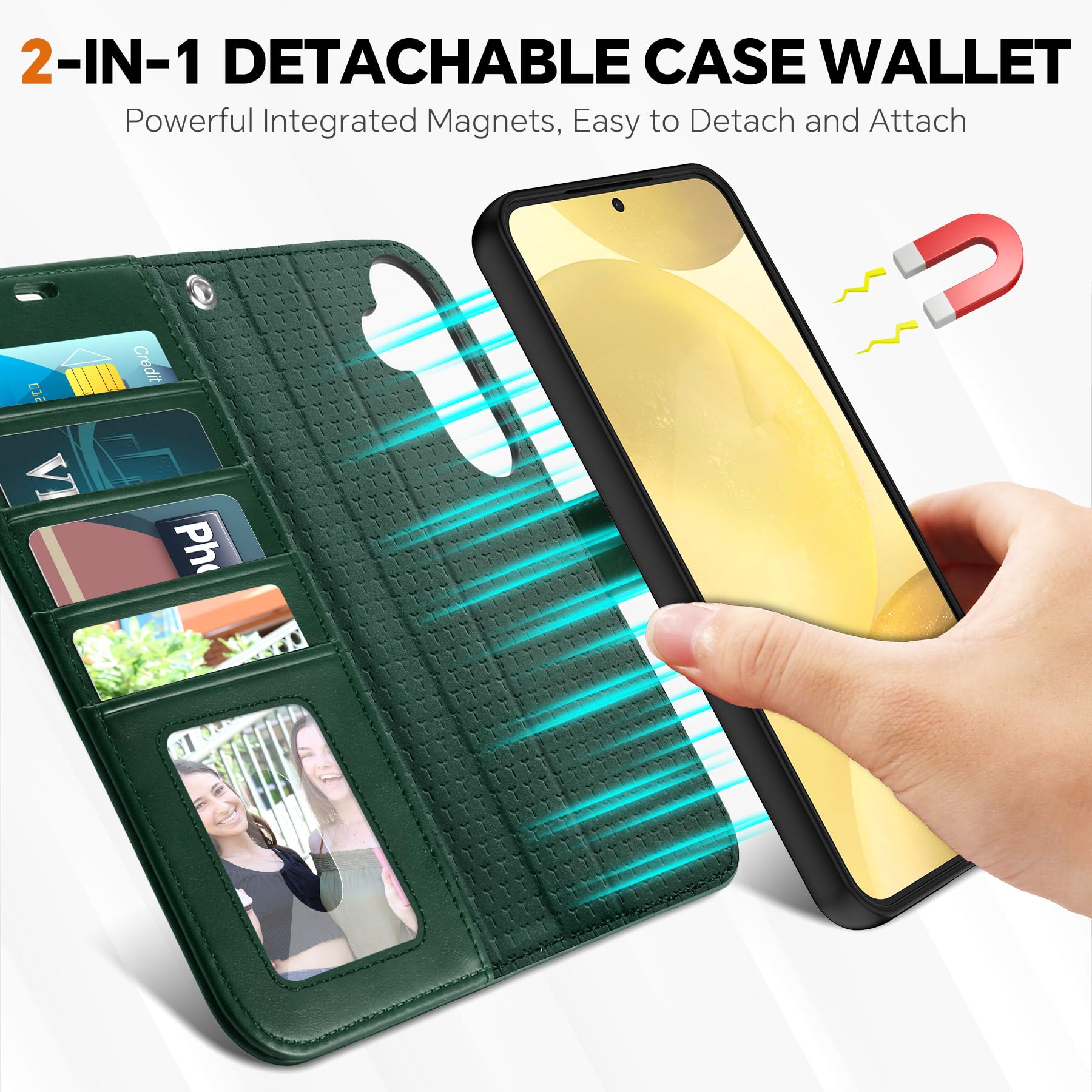 TUCCH Wallet Case for Galaxy S25 Ultra, Removable RFID Blocking [4 Card Slots] Wrist Strap Wireless Charging Kickstand PU Leather Magnetic Detachable Protective Cover for Galaxy S25 Ultra 6.9", Black