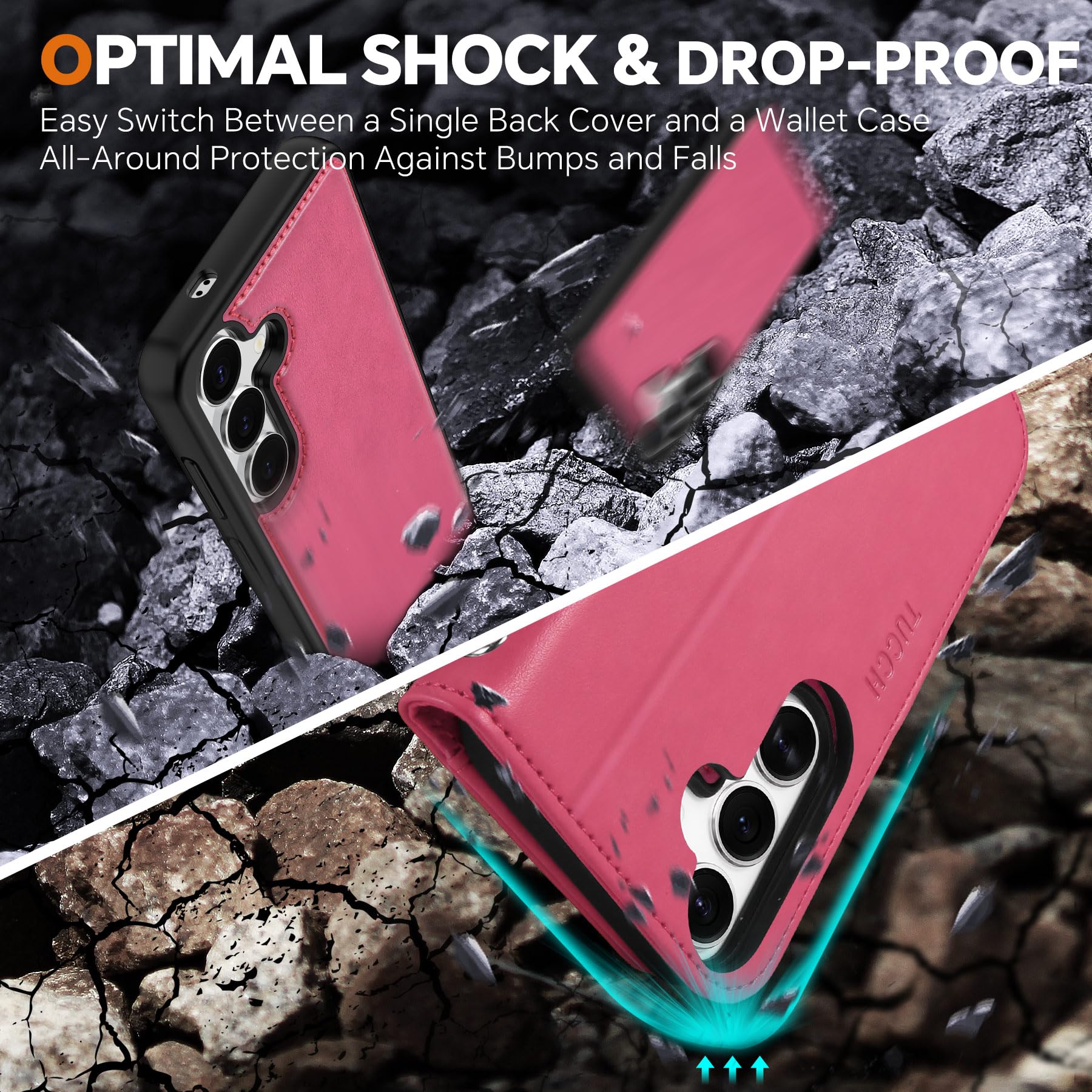 TUCCH Wallet Case for Galaxy S25 Ultra, Removable RFID Blocking [4 Card Slots] Wrist Strap Wireless Charging Kickstand PU Leather Magnetic Detachable Protective Cover for Galaxy S25 Ultra 6.9", Black