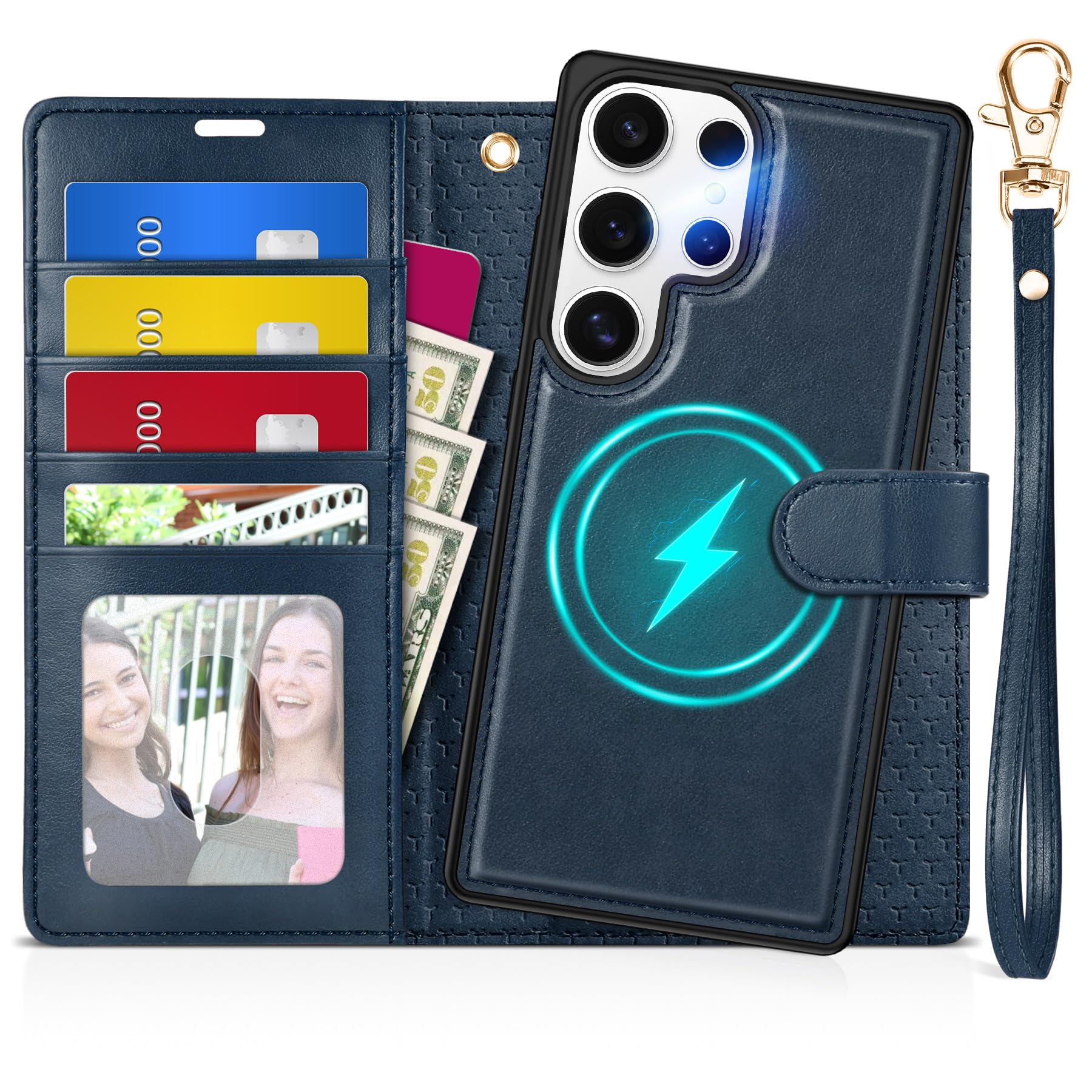 TUCCH Wallet Case for Galaxy S25 Ultra, Removable RFID Blocking [4 Card Slots] Wrist Strap Wireless Charging Kickstand PU Leather Magnetic Detachable Protective Cover for Galaxy S25 Ultra 6.9", Black