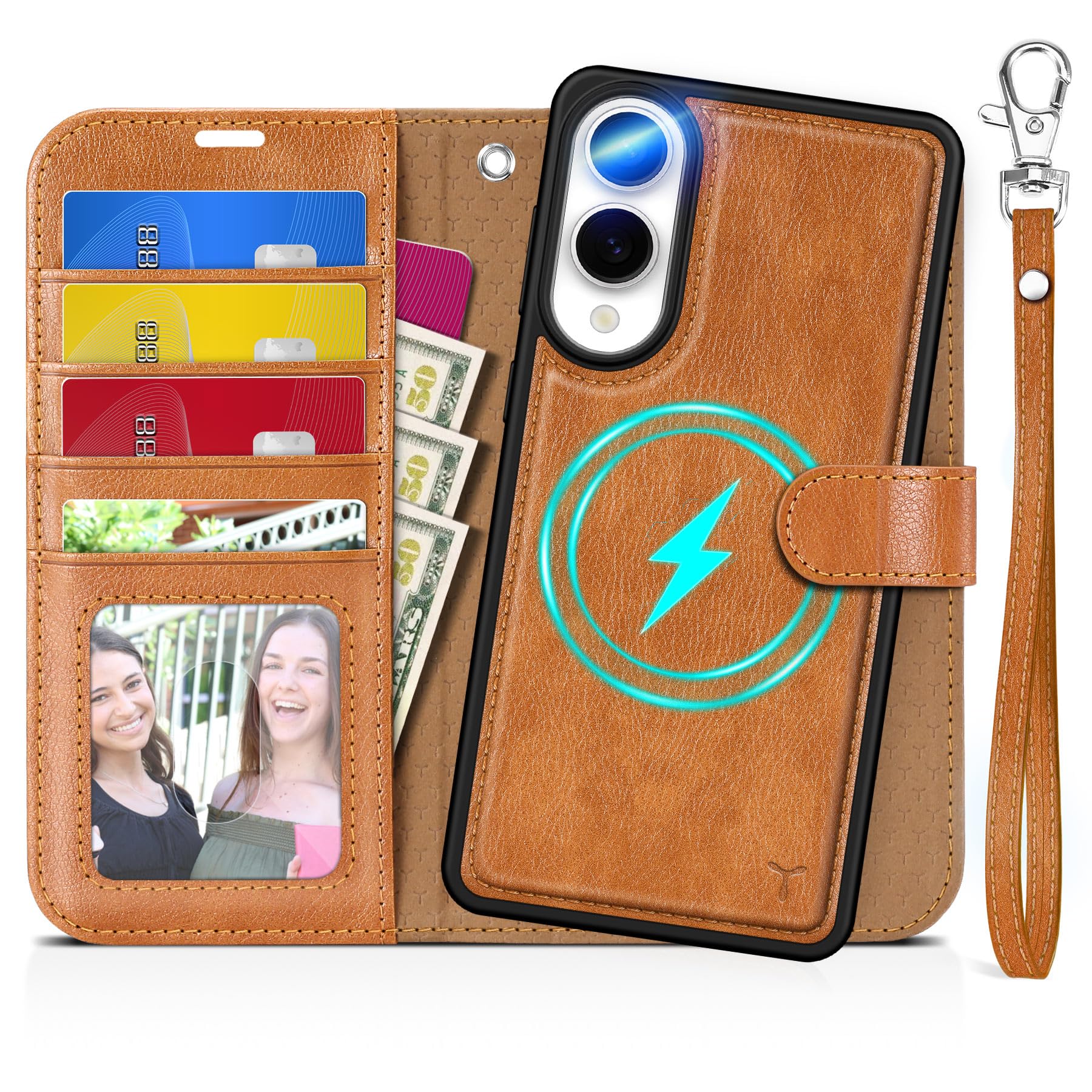 TUCCH Wallet Case for Galaxy S25 Ultra, Removable RFID Blocking [4 Card Slots] Wrist Strap Wireless Charging Kickstand PU Leather Magnetic Detachable Protective Cover for Galaxy S25 Ultra 6.9", Black