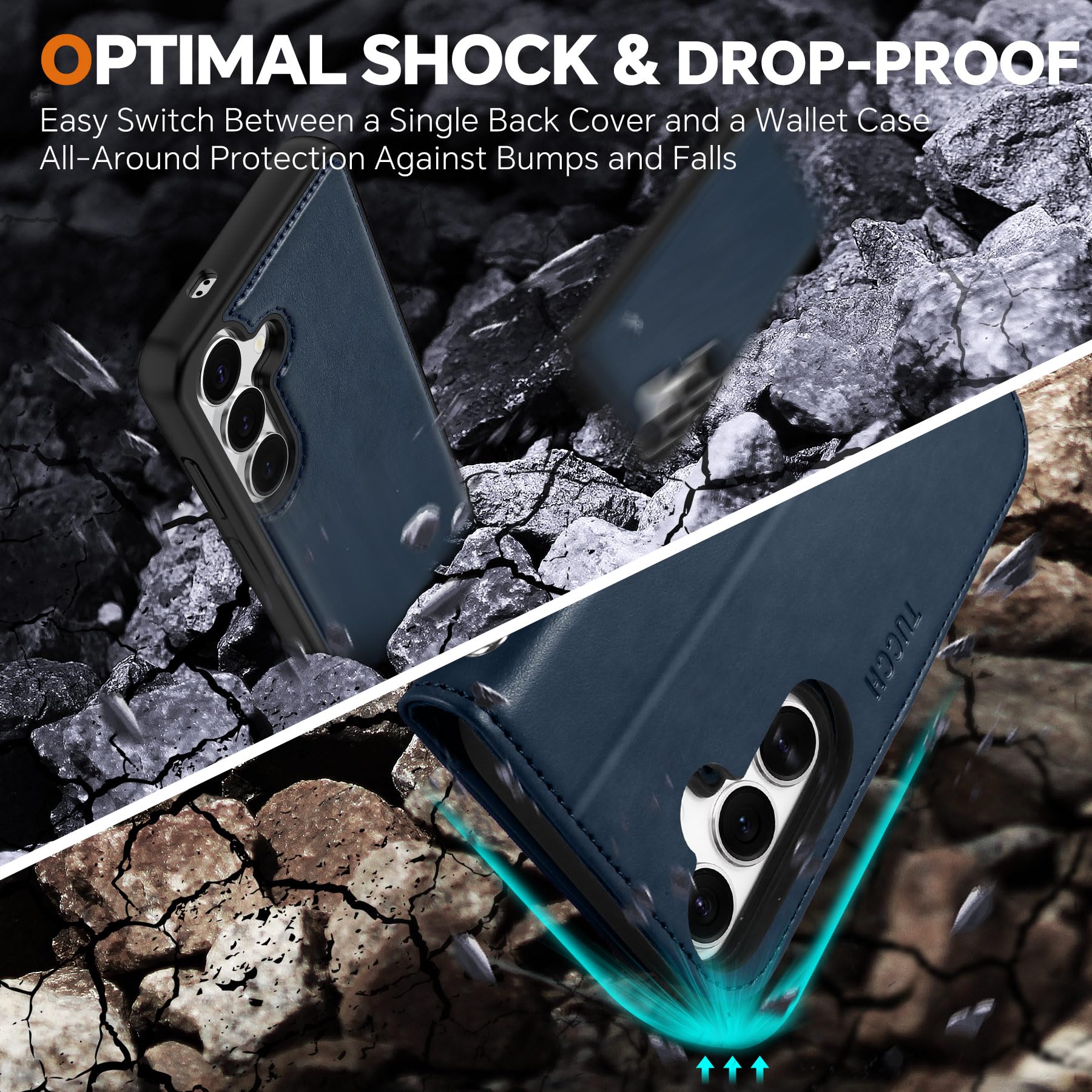 TUCCH Wallet Case for Galaxy S25 Ultra, Removable RFID Blocking [4 Card Slots] Wrist Strap Wireless Charging Kickstand PU Leather Magnetic Detachable Protective Cover for Galaxy S25 Ultra 6.9", Black