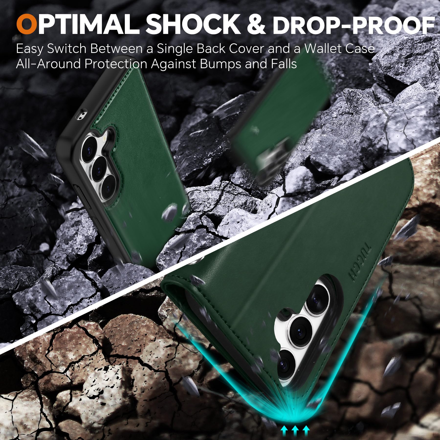 TUCCH Wallet Case for Galaxy S25 Ultra, Removable RFID Blocking [4 Card Slots] Wrist Strap Wireless Charging Kickstand PU Leather Magnetic Detachable Protective Cover for Galaxy S25 Ultra 6.9", Black