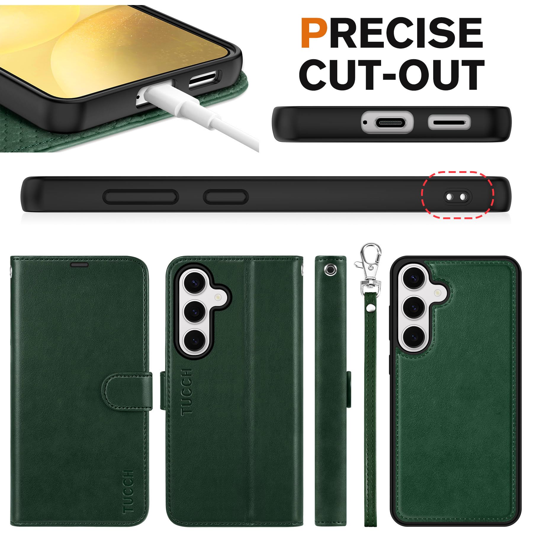 TUCCH Wallet Case for Galaxy S25 Ultra, Removable RFID Blocking [4 Card Slots] Wrist Strap Wireless Charging Kickstand PU Leather Magnetic Detachable Protective Cover for Galaxy S25 Ultra 6.9", Black