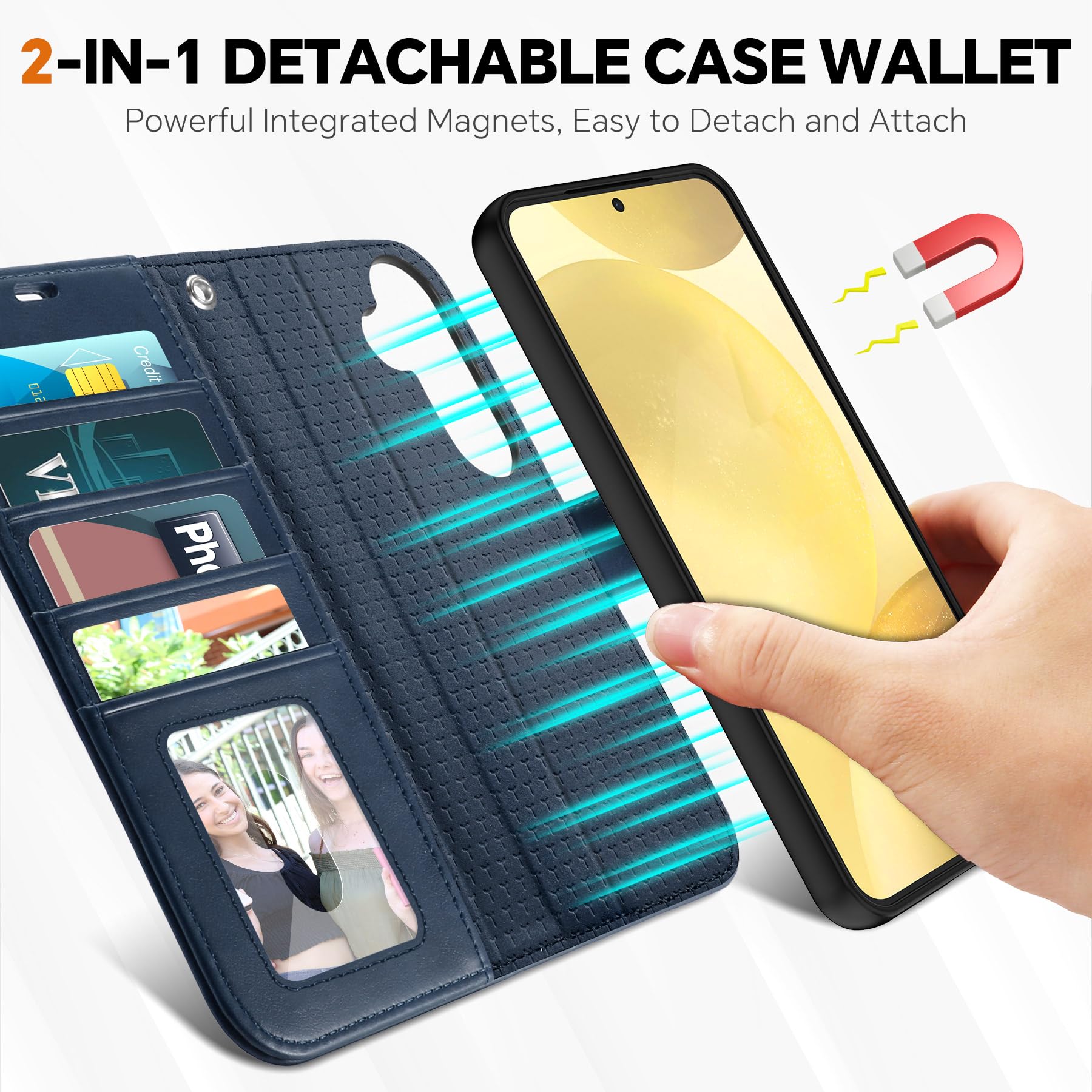 TUCCH Wallet Case for Galaxy S25 Ultra, Removable RFID Blocking [4 Card Slots] Wrist Strap Wireless Charging Kickstand PU Leather Magnetic Detachable Protective Cover for Galaxy S25 Ultra 6.9", Black