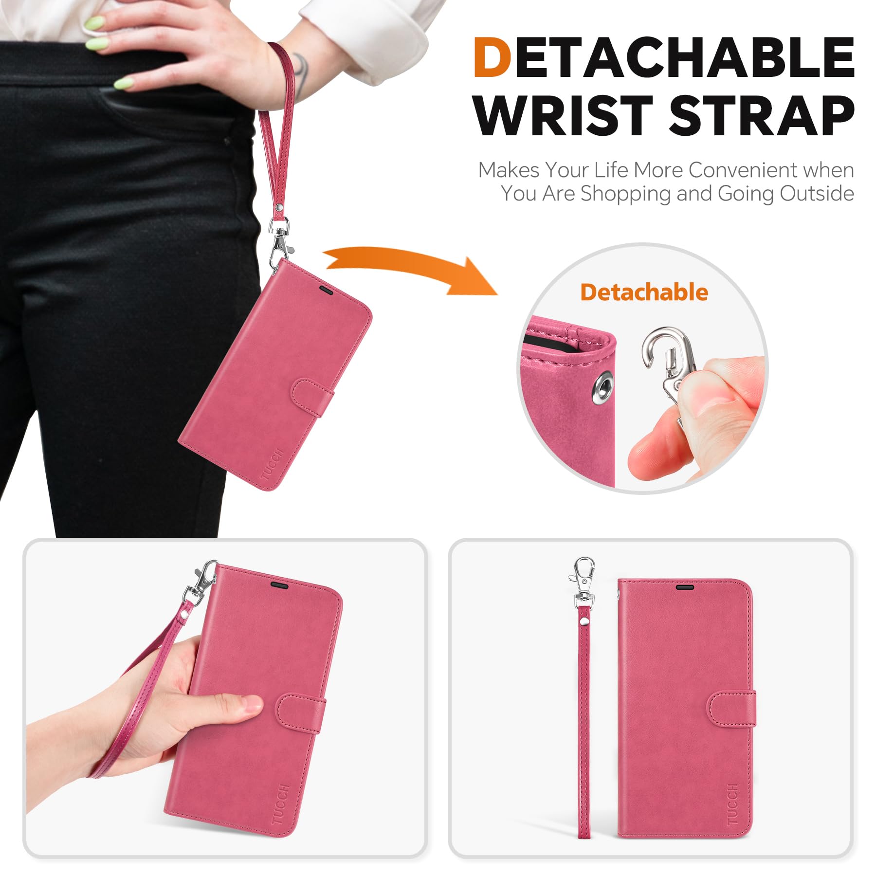 TUCCH Wallet Case for Galaxy S25 Ultra, Removable RFID Blocking [4 Card Slots] Wrist Strap Wireless Charging Kickstand PU Leather Magnetic Detachable Protective Cover for Galaxy S25 Ultra 6.9", Black