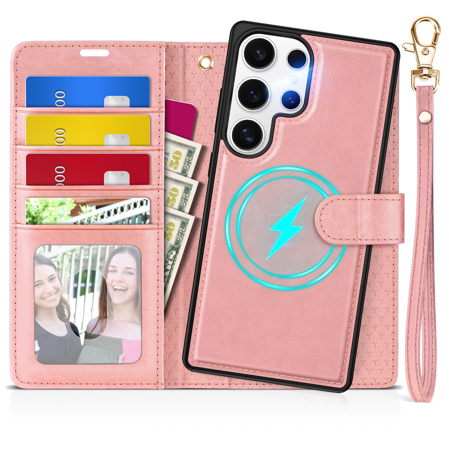 TUCCH Wallet Case for Galaxy S25 Ultra, Removable RFID Blocking [4 Card Slots] Wrist Strap Wireless Charging Kickstand PU Leather Magnetic Detachable Protective Cover for Galaxy S25 Ultra 6.9", Black