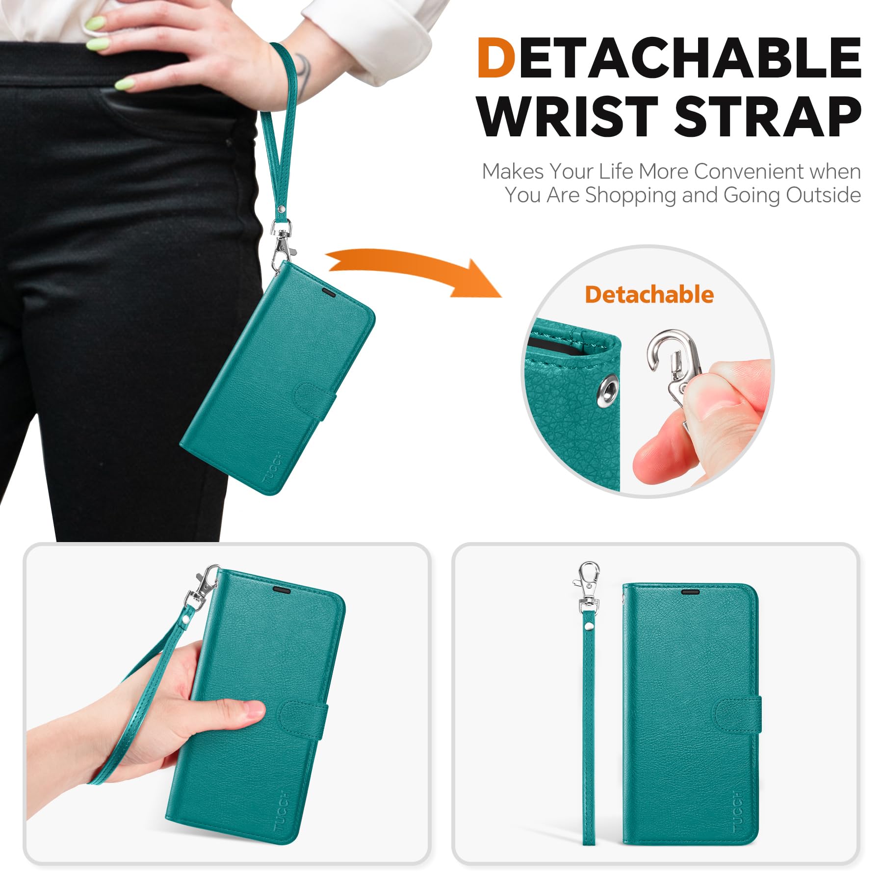 TUCCH Wallet Case for Galaxy S25 Ultra, Removable RFID Blocking [4 Card Slots] Wrist Strap Wireless Charging Kickstand PU Leather Magnetic Detachable Protective Cover for Galaxy S25 Ultra 6.9", Black