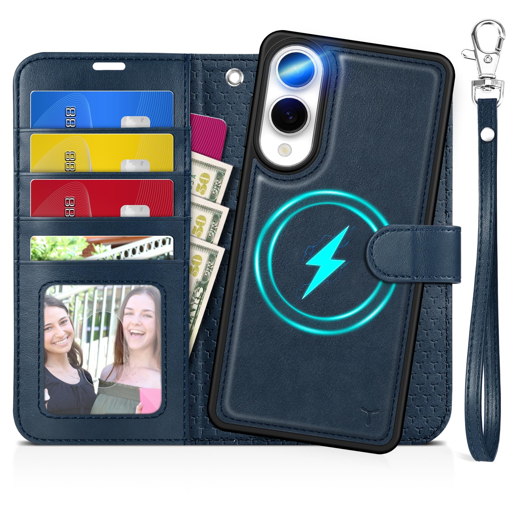 TUCCH Wallet Case for Galaxy S25 Ultra, Removable RFID Blocking [4 Card Slots] Wrist Strap Wireless Charging Kickstand PU Leather Magnetic Detachable Protective Cover for Galaxy S25 Ultra 6.9", Black