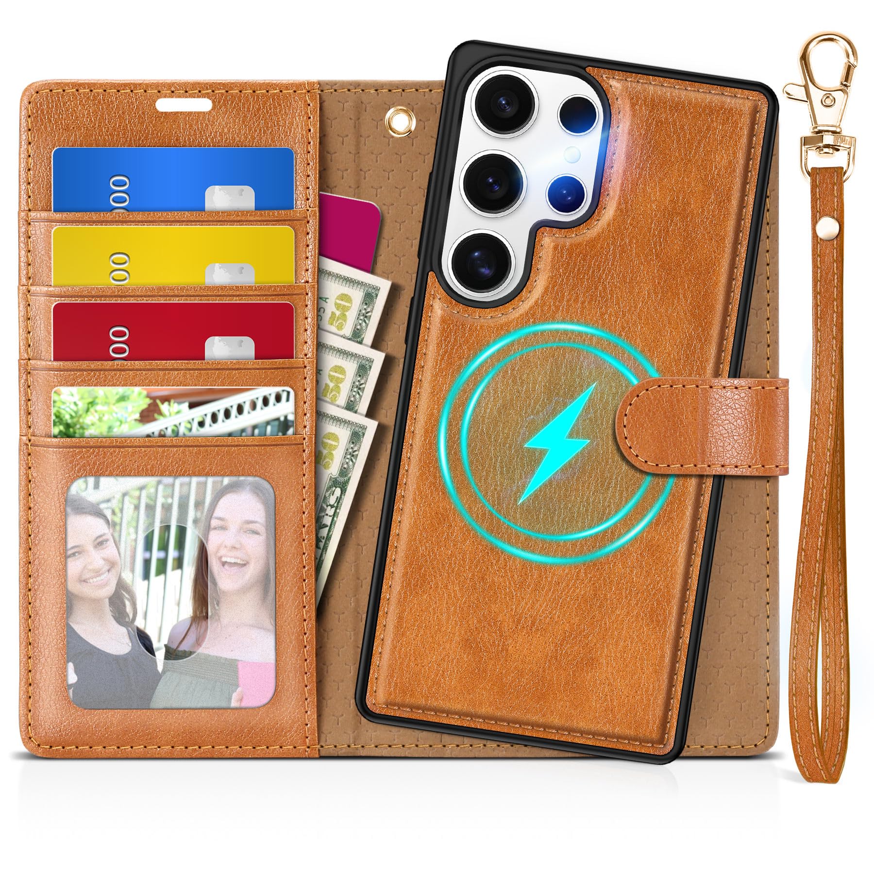 TUCCH Wallet Case for Galaxy S25 Ultra, Removable RFID Blocking [4 Card Slots] Wrist Strap Wireless Charging Kickstand PU Leather Magnetic Detachable Protective Cover for Galaxy S25 Ultra 6.9", Black