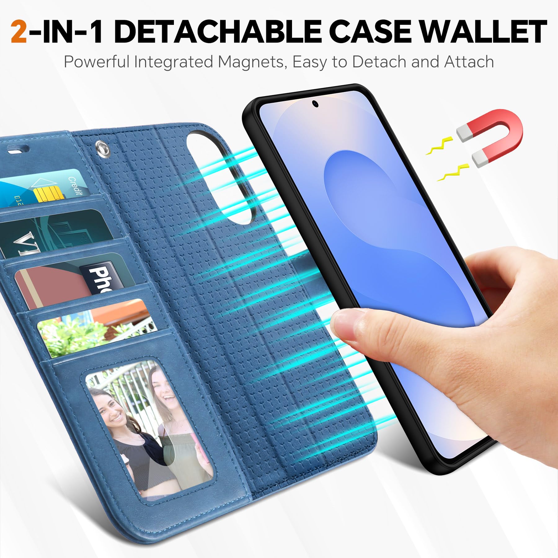 TUCCH Wallet Case for Galaxy S25 Ultra, Removable RFID Blocking [4 Card Slots] Wrist Strap Wireless Charging Kickstand PU Leather Magnetic Detachable Protective Cover for Galaxy S25 Ultra 6.9", Black