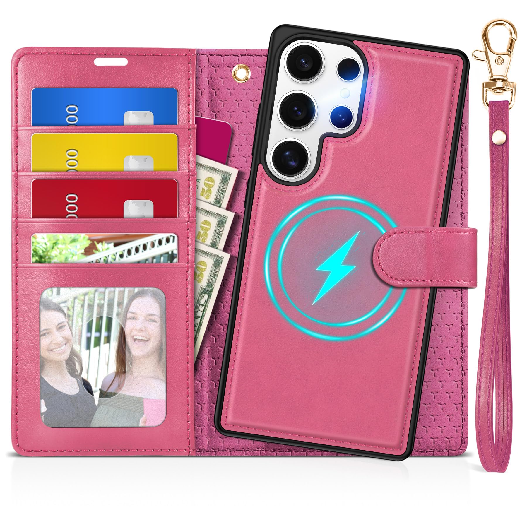 TUCCH Wallet Case for Galaxy S25 Ultra, Removable RFID Blocking [4 Card Slots] Wrist Strap Wireless Charging Kickstand PU Leather Magnetic Detachable Protective Cover for Galaxy S25 Ultra 6.9", Black