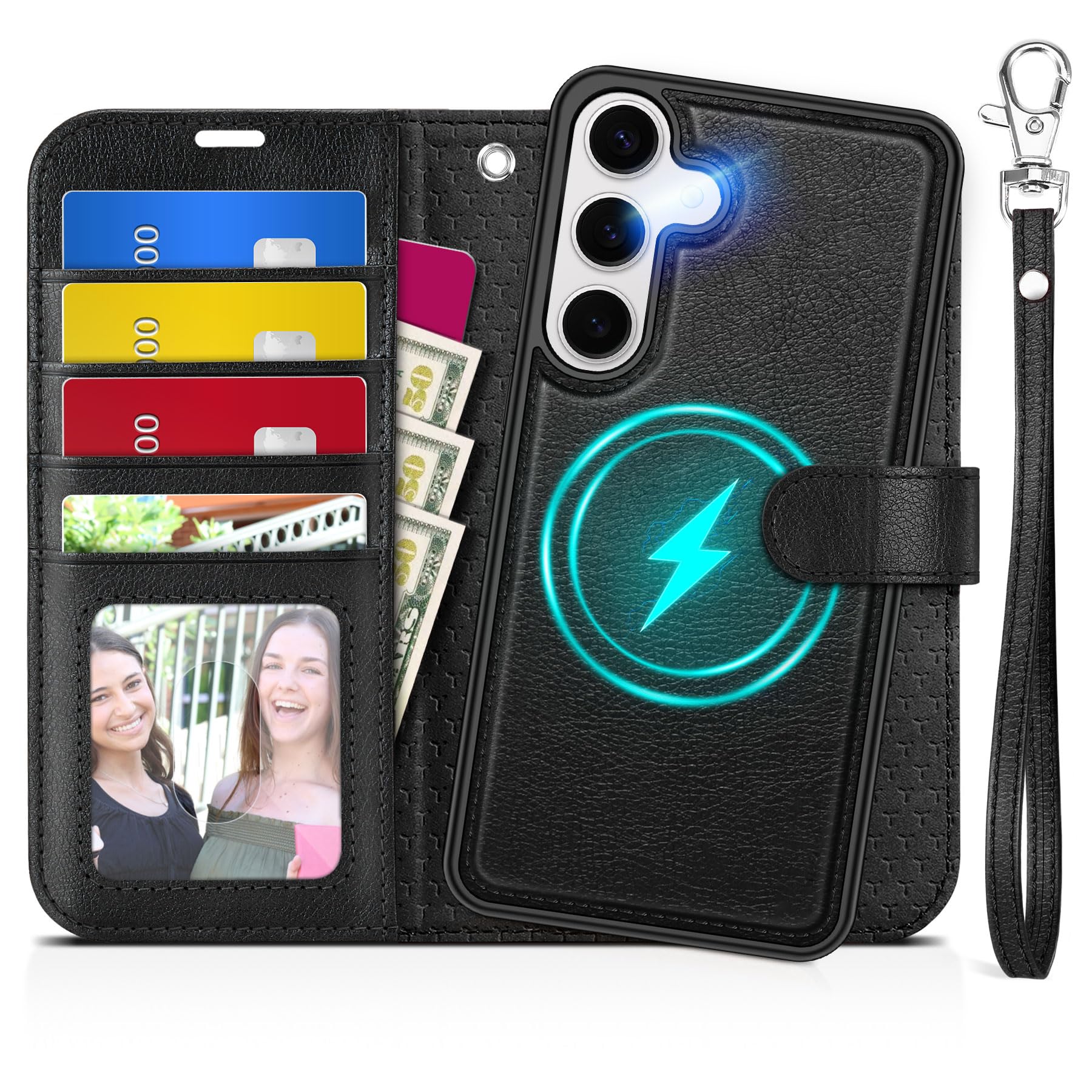 TUCCH Wallet Case for Galaxy S25 Ultra, Removable RFID Blocking [4 Card Slots] Wrist Strap Wireless Charging Kickstand PU Leather Magnetic Detachable Protective Cover for Galaxy S25 Ultra 6.9", Black